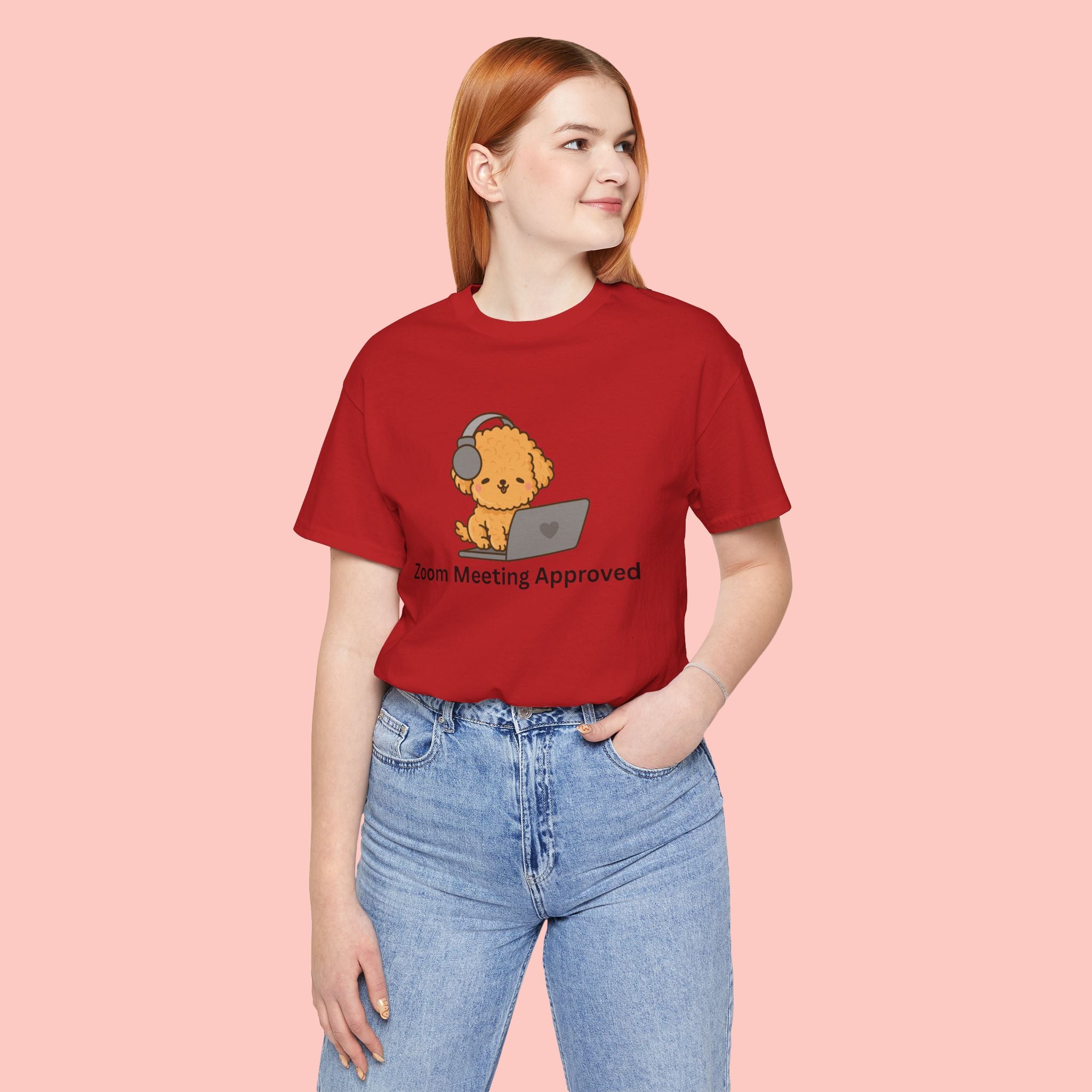 Zoom Meeting Approved Tee — Cute Puppy with Headset Laptop Graphic