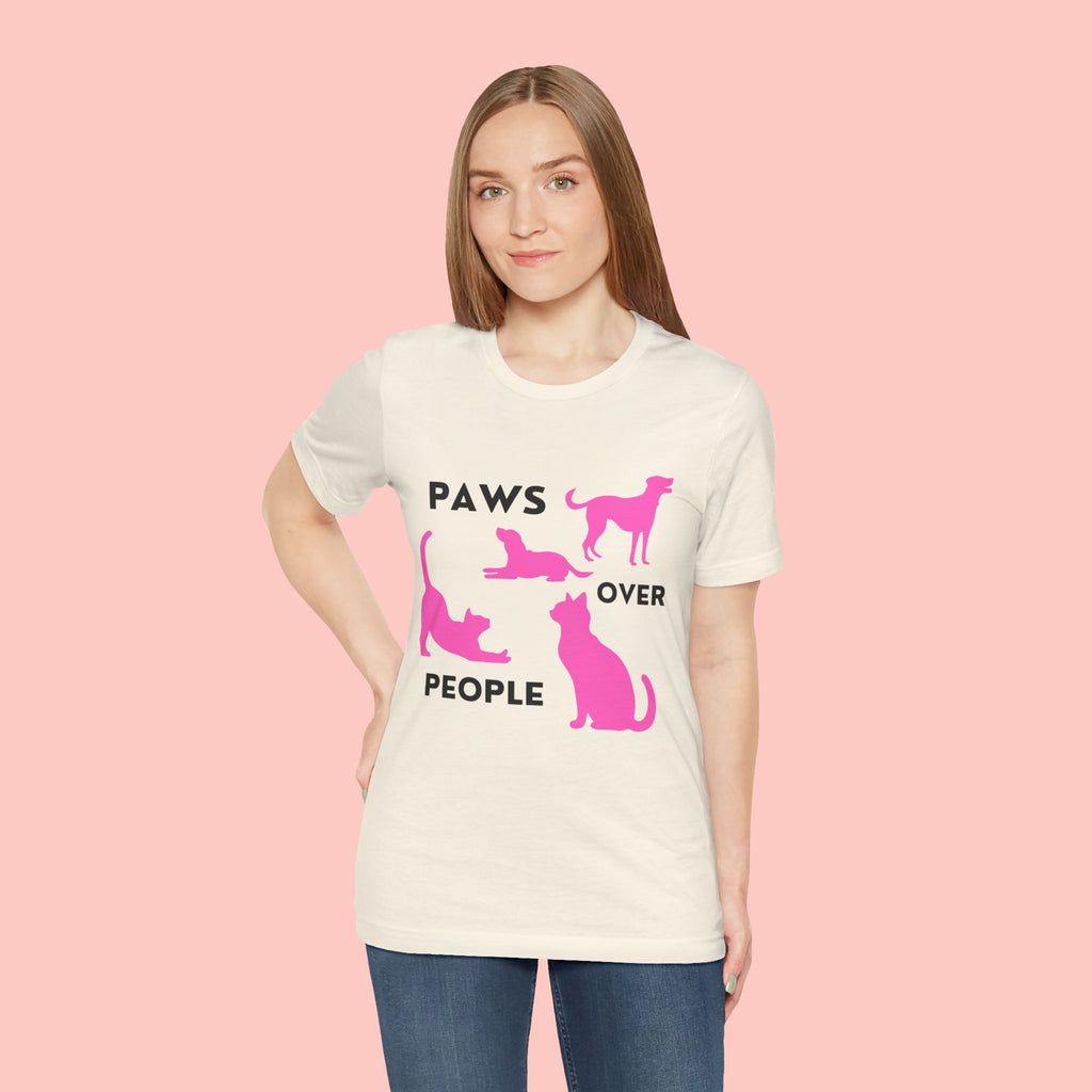Paws Over People Tee — Pink Cats & Dogs Graphic T-Shirt