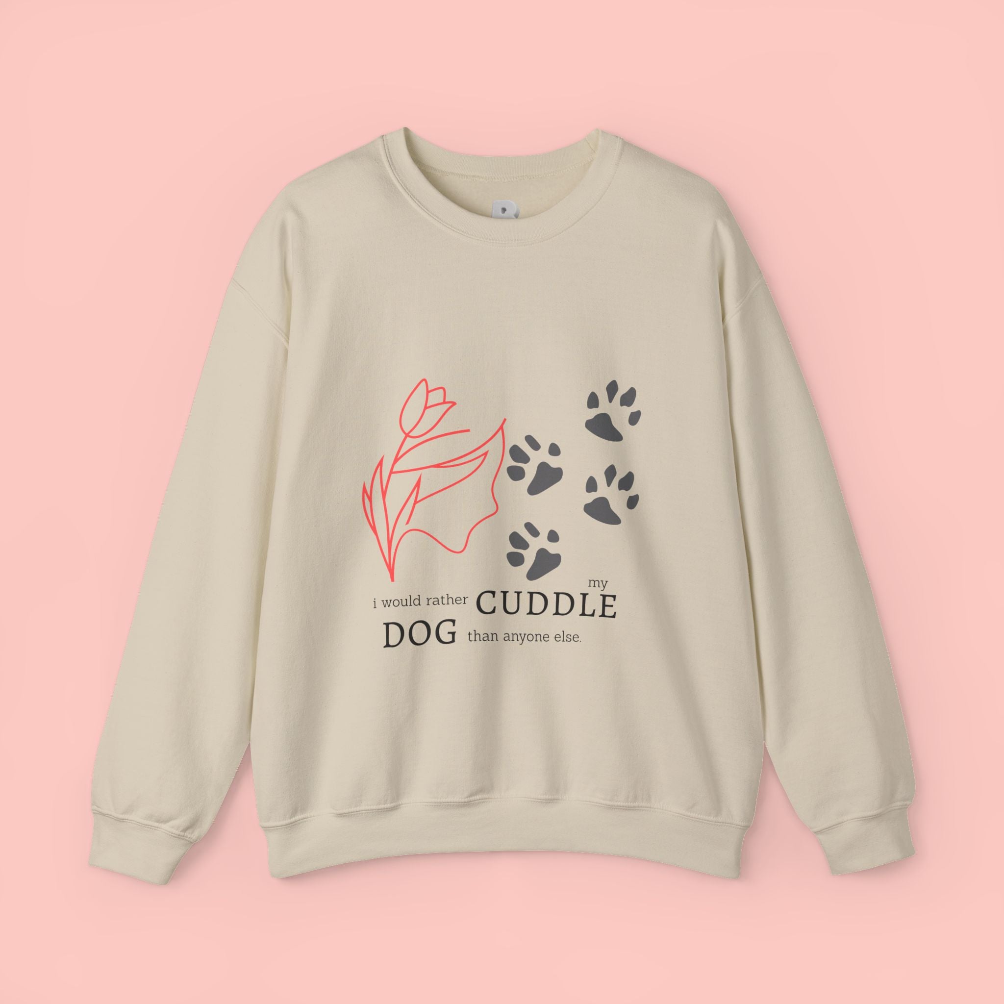 Dog Cuddle Crewneck Sweatshirt – Paw Print & Floral Cozy Pullover