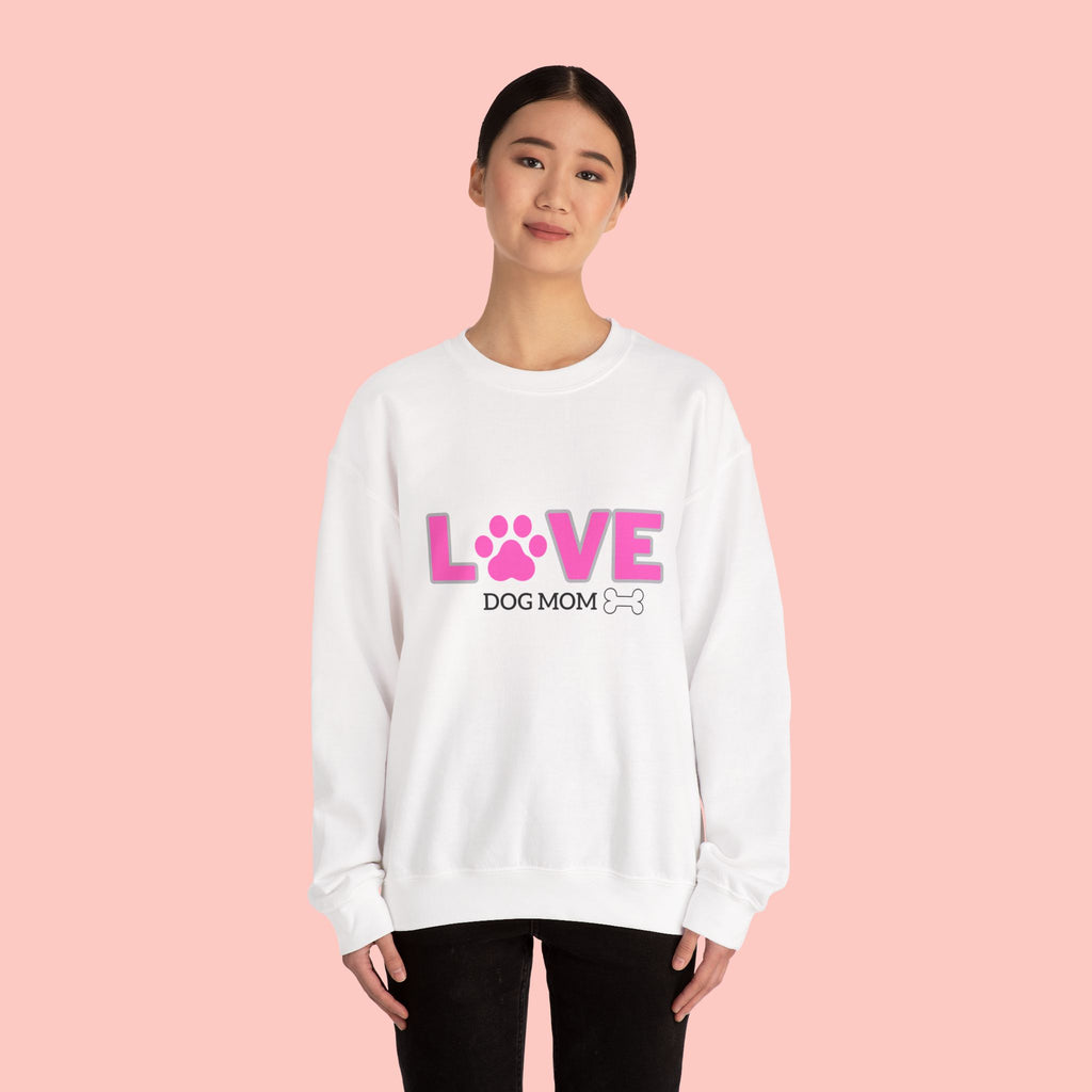Dog Mom Love Crewneck Sweatshirt — Pink Paw Graphic