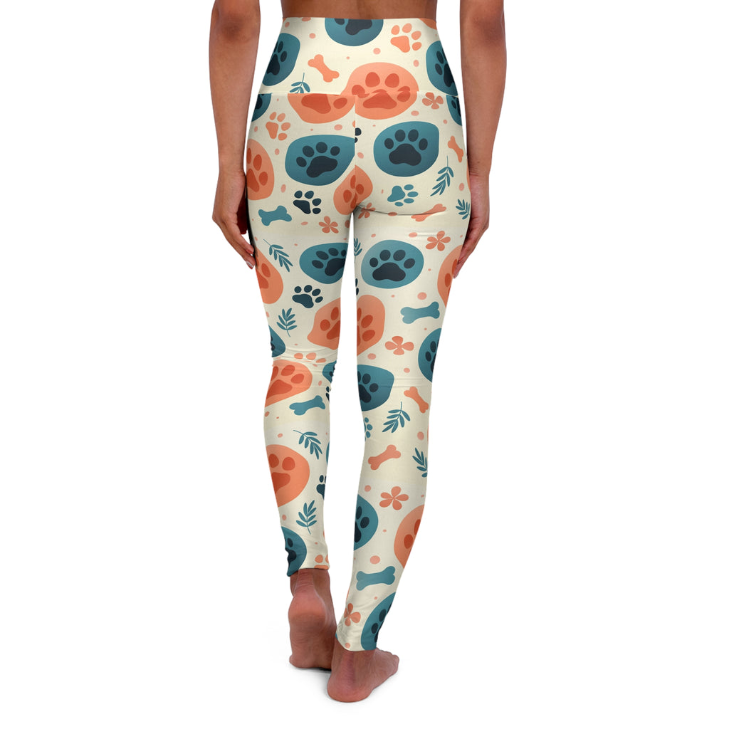 Pet Pattern High-Waisted Yoga Leggings — Paw Prints & Bones All-Over Print
