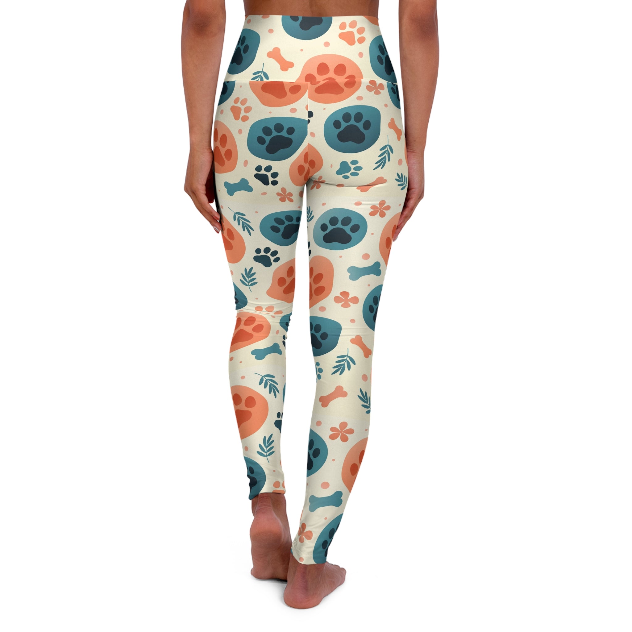 Pet Pattern High-Waisted Yoga Leggings — Paw Prints & Bones All-Over Print