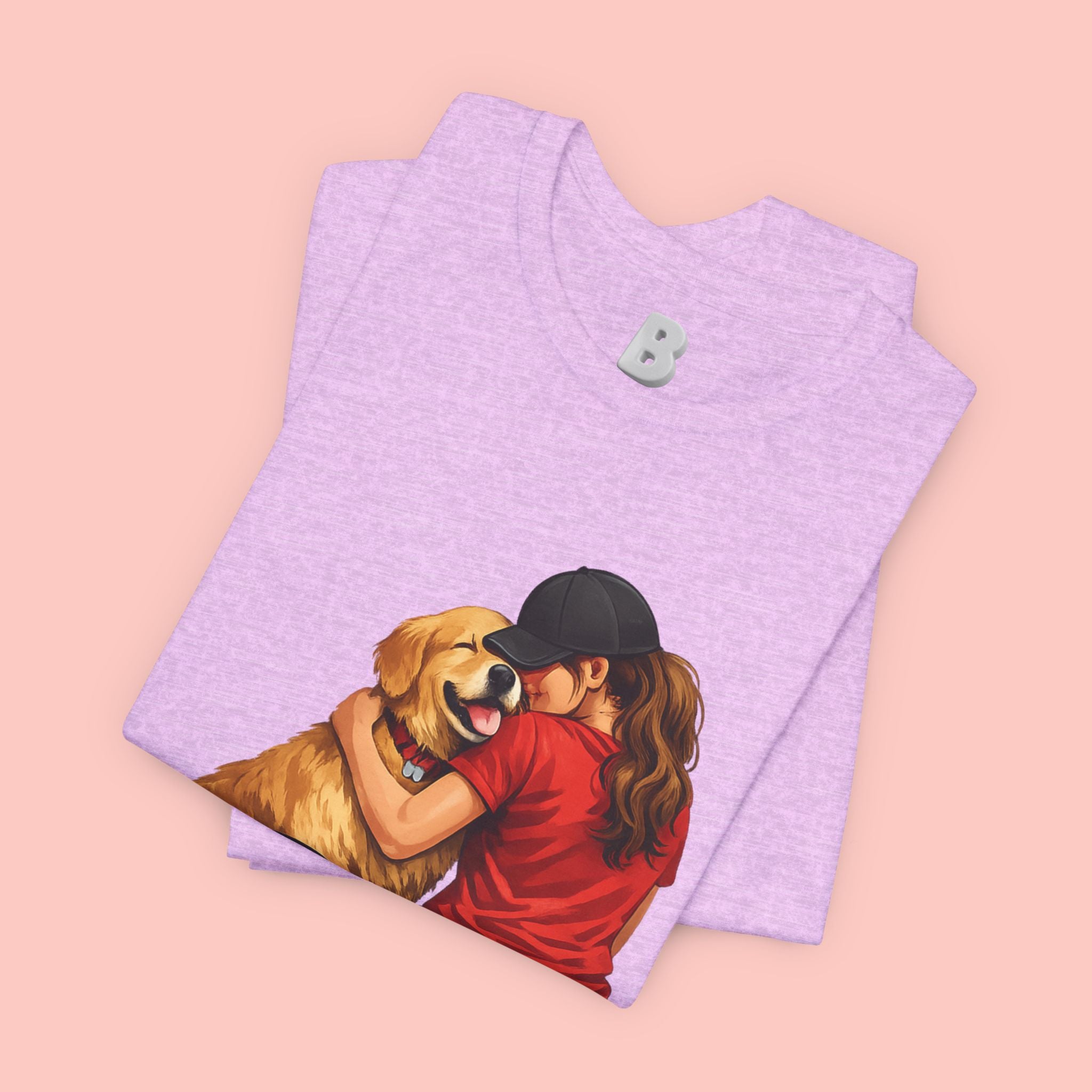 Dog Mom T-Shirt - Cute Woman Hugging Golden Retriever Tee
