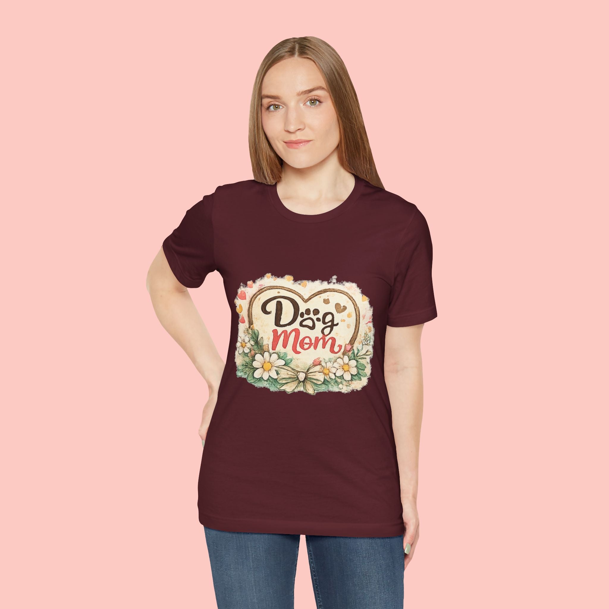 Dog Mom T-Shirt – Floral Heart Paw Design