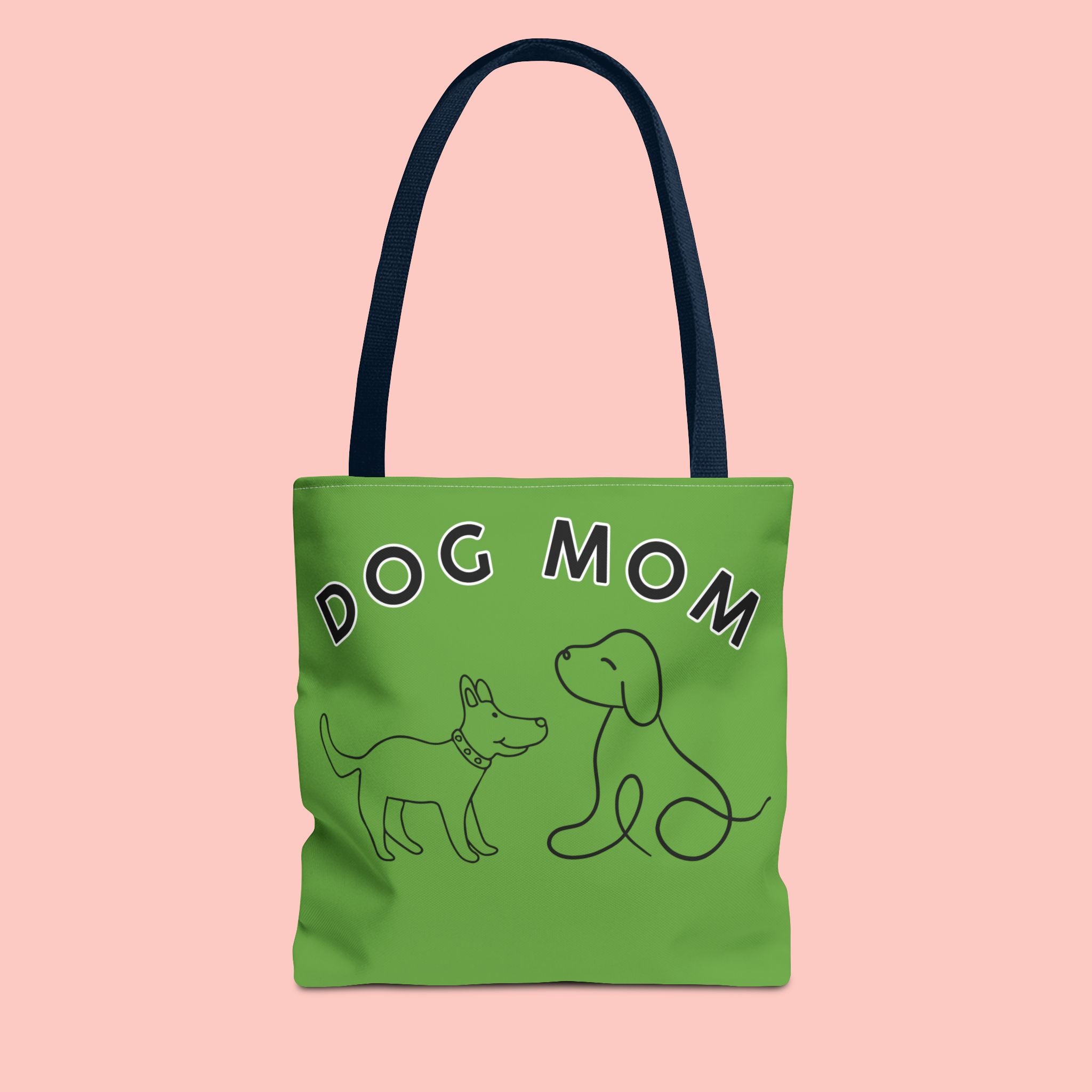Dog Mom Tote Bag — Green All-Over-Print Cute Line-Drawing Dogs