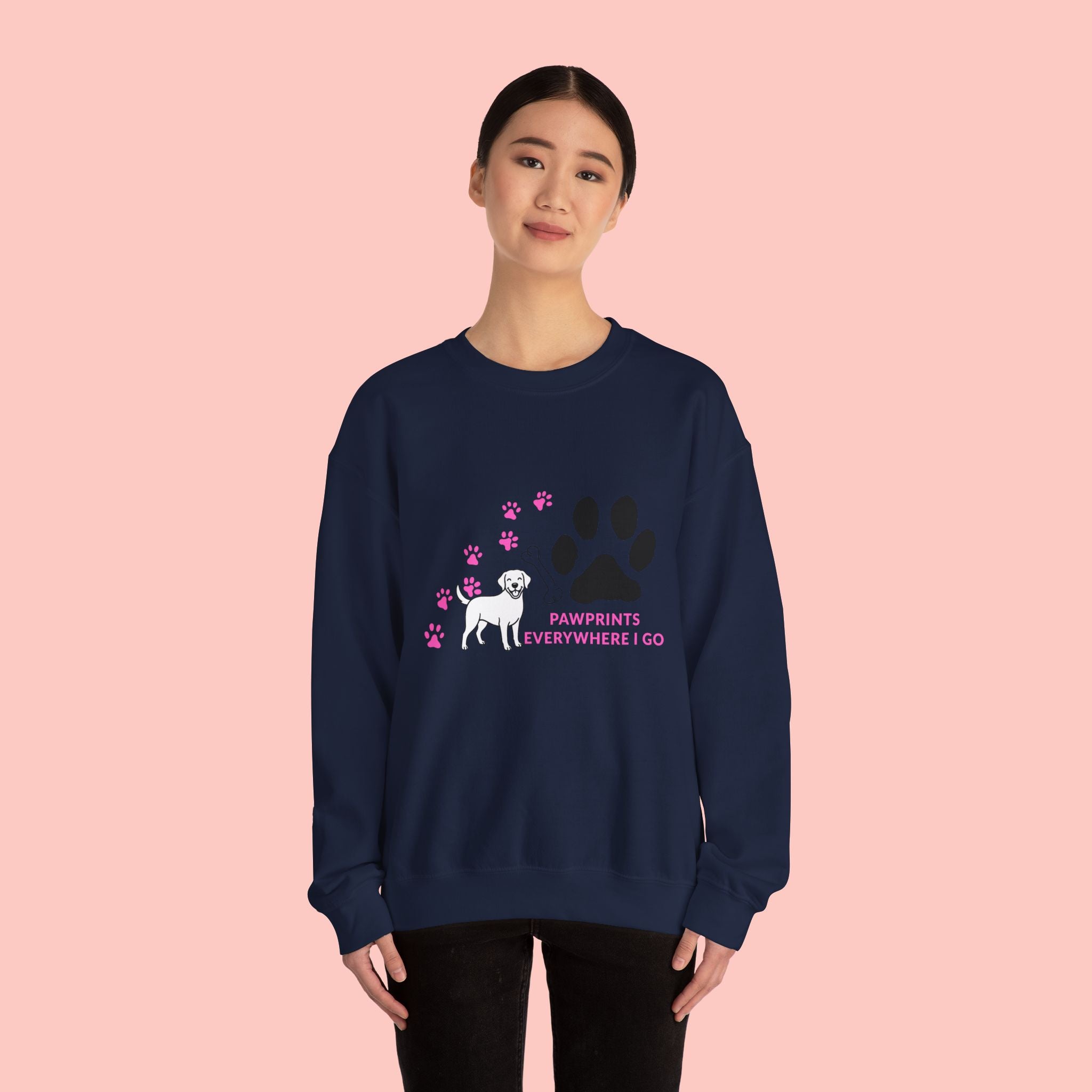 Crewneck Sweatshirt — "Pawprints Everywhere I Go" Dog Lover Graphic