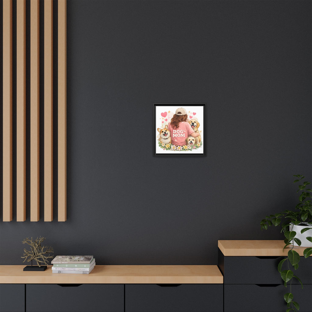 Dog Mom Canvas Print — Framed Matte Wall Art with Cute Dogs & Hearts