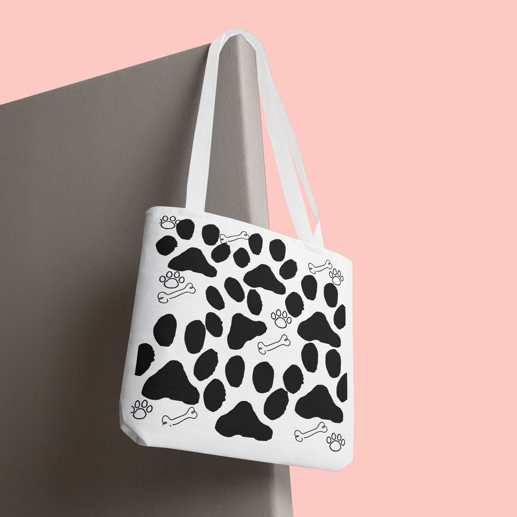 Dalmatian Paw Print Tote Bag — Dog Bones & Paw Pattern AOP Tote