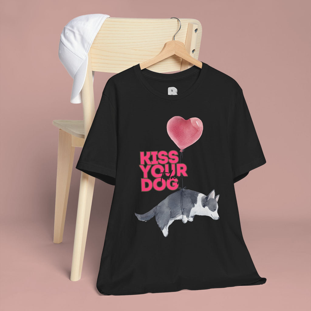 Kiss Your Dog T-Shirt — Cute Corgi with Heart Balloon Pet Lover Tee