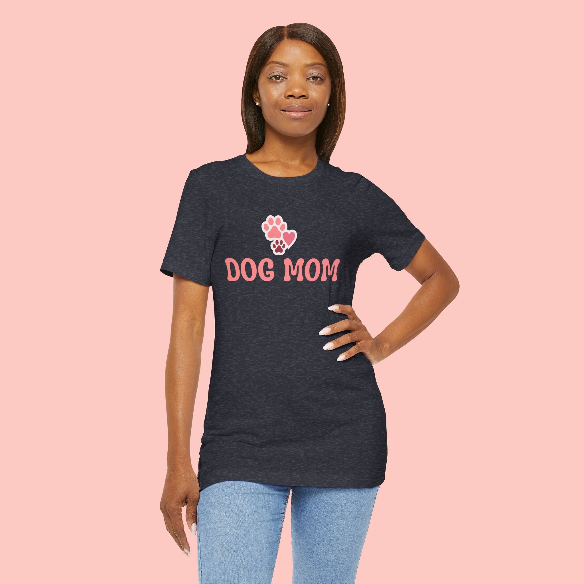 Dog Mom T-Shirt — Pink Paw Graphic Tee for Dog Lovers