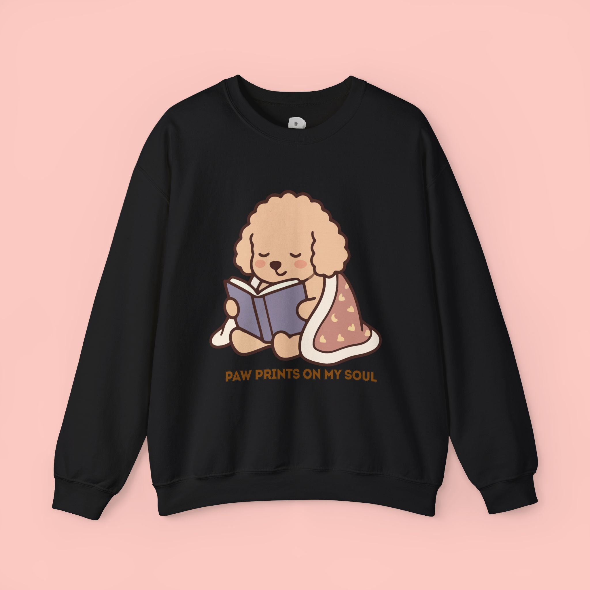 Cozy Reading Puppy Sweatshirt — "Paw Prints On My Soul" Crewneck