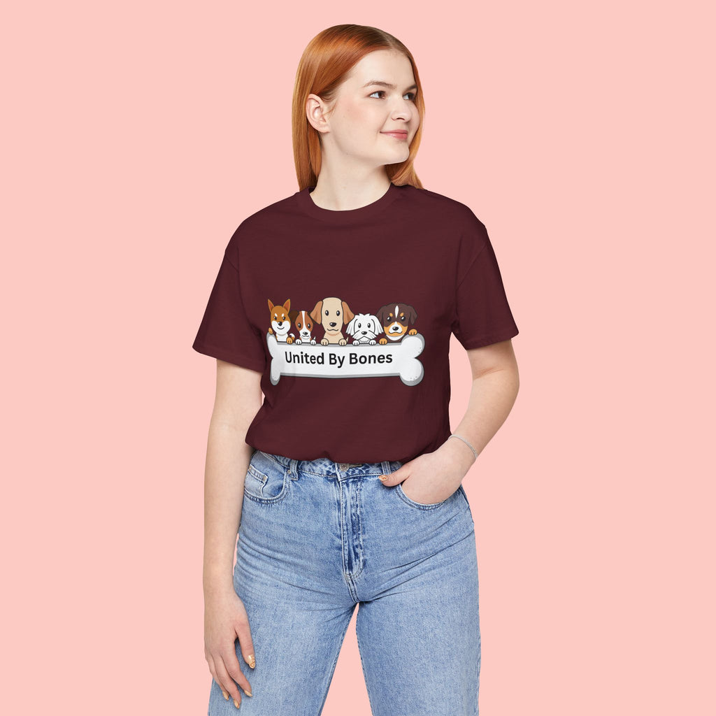 Dog Lover T‑Shirt — "United By Bones" Cute Cartoon Dogs Tee