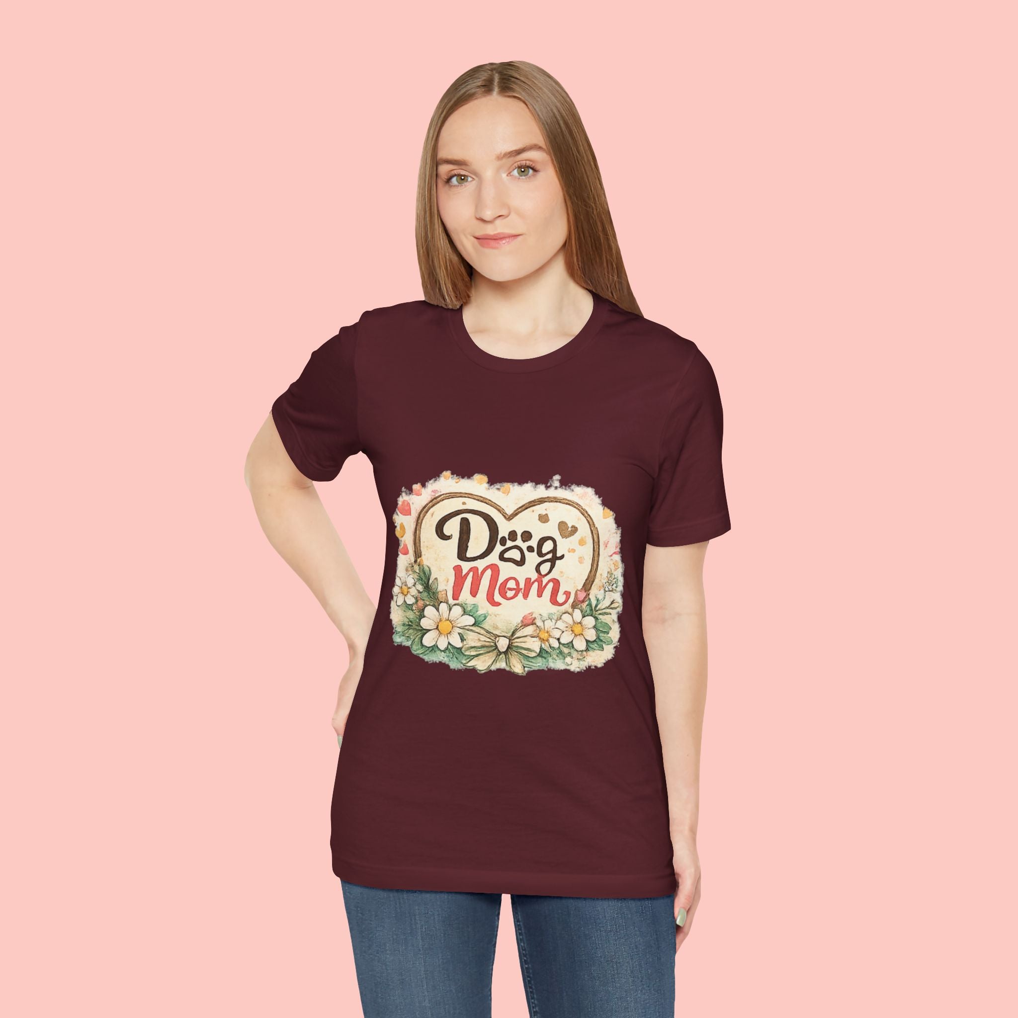 Dog Mom T-Shirt – Floral Paw Heart Graphic Tee