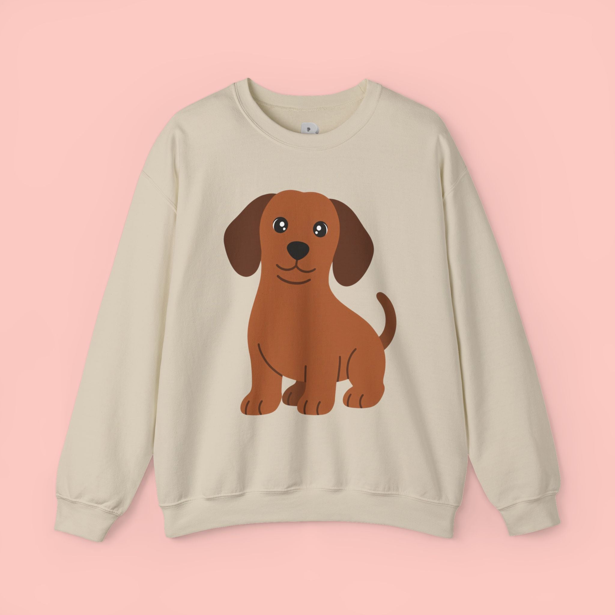 Cute Brown Puppy Sweatshirt — Cartoon Dachshund Crewneck for Dog Lovers