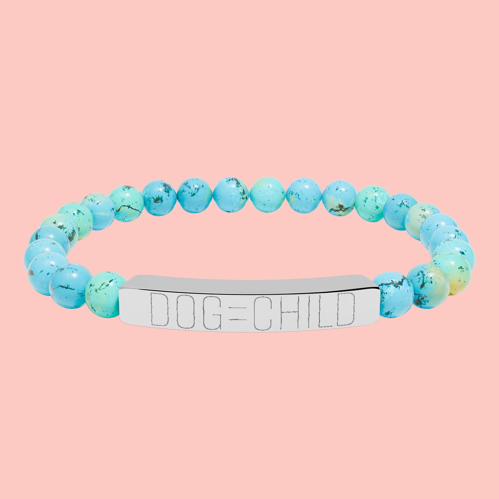 Engraved Natural Stone Bar Bracelet — Personalized Stretch Beaded Bracelet