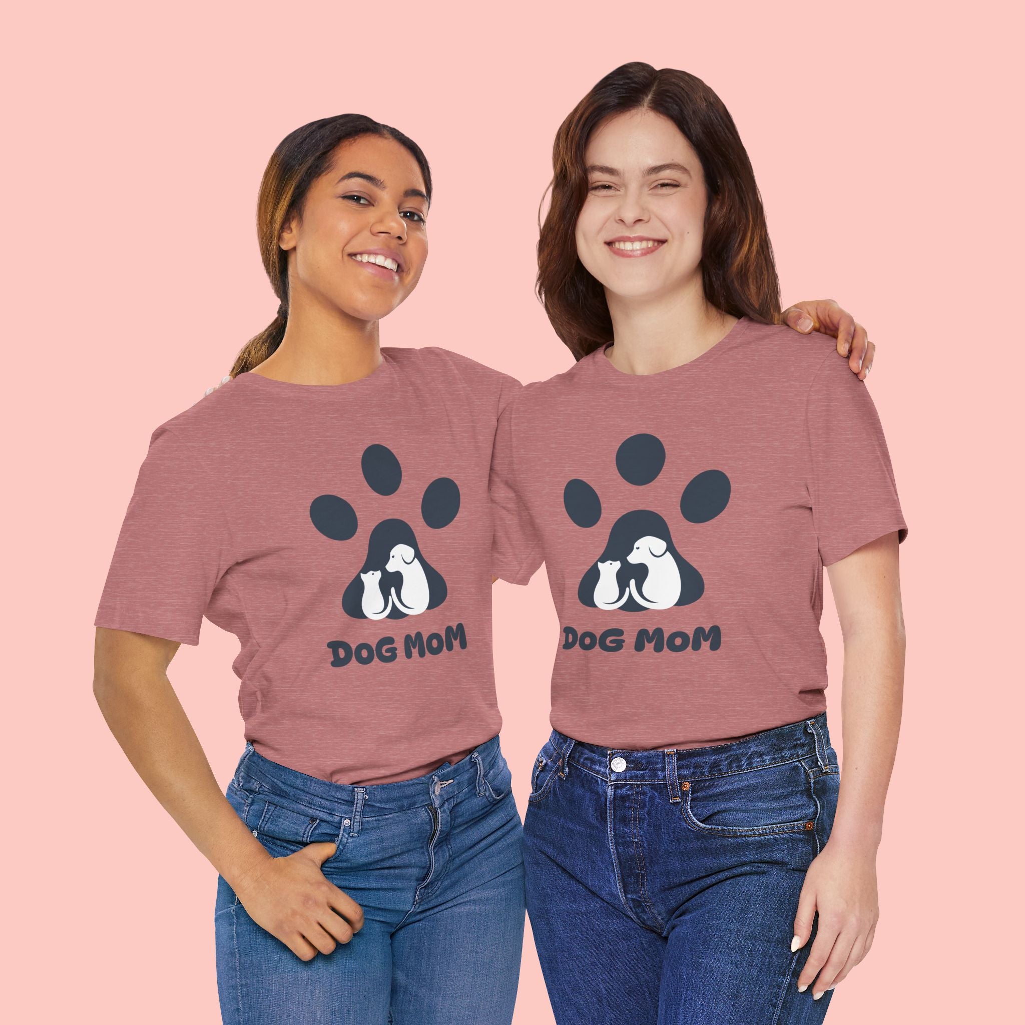 Dog Mom T‑Shirt — Paw Print with Dog & Puppy Graphic