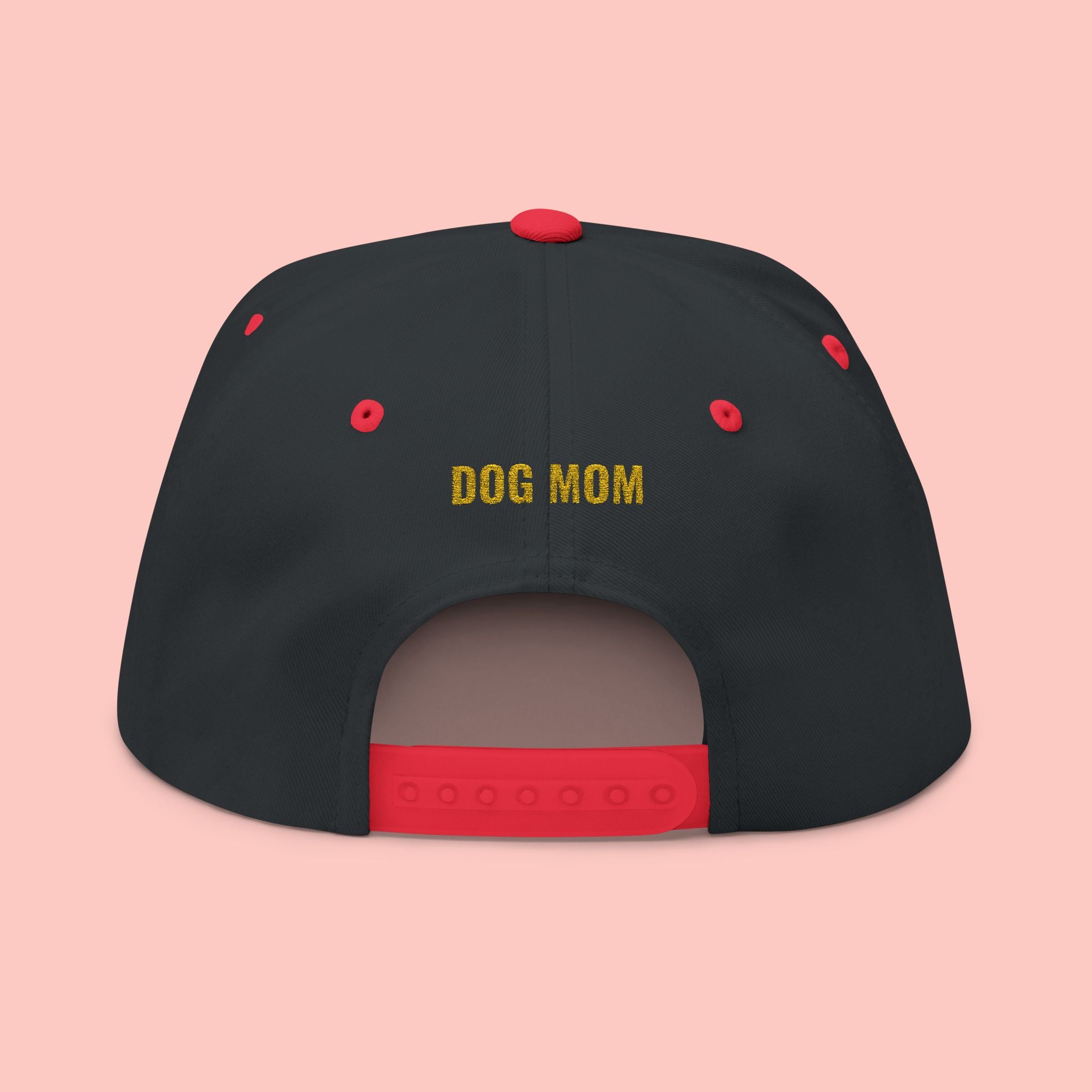 Dog Mom Flat Bill Cap — Embroidered Gold Sparkle