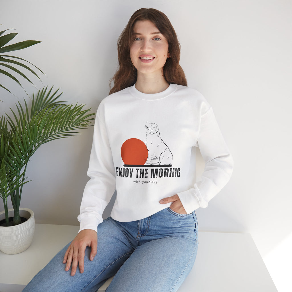 Enjoy the Morning Dog Crewneck Sweatshirt — Sunrise Labrador Graphic