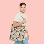 Dog Paw & Bone Pattern Tote Bag — 'Woof' All-Over Print Canvas Tote