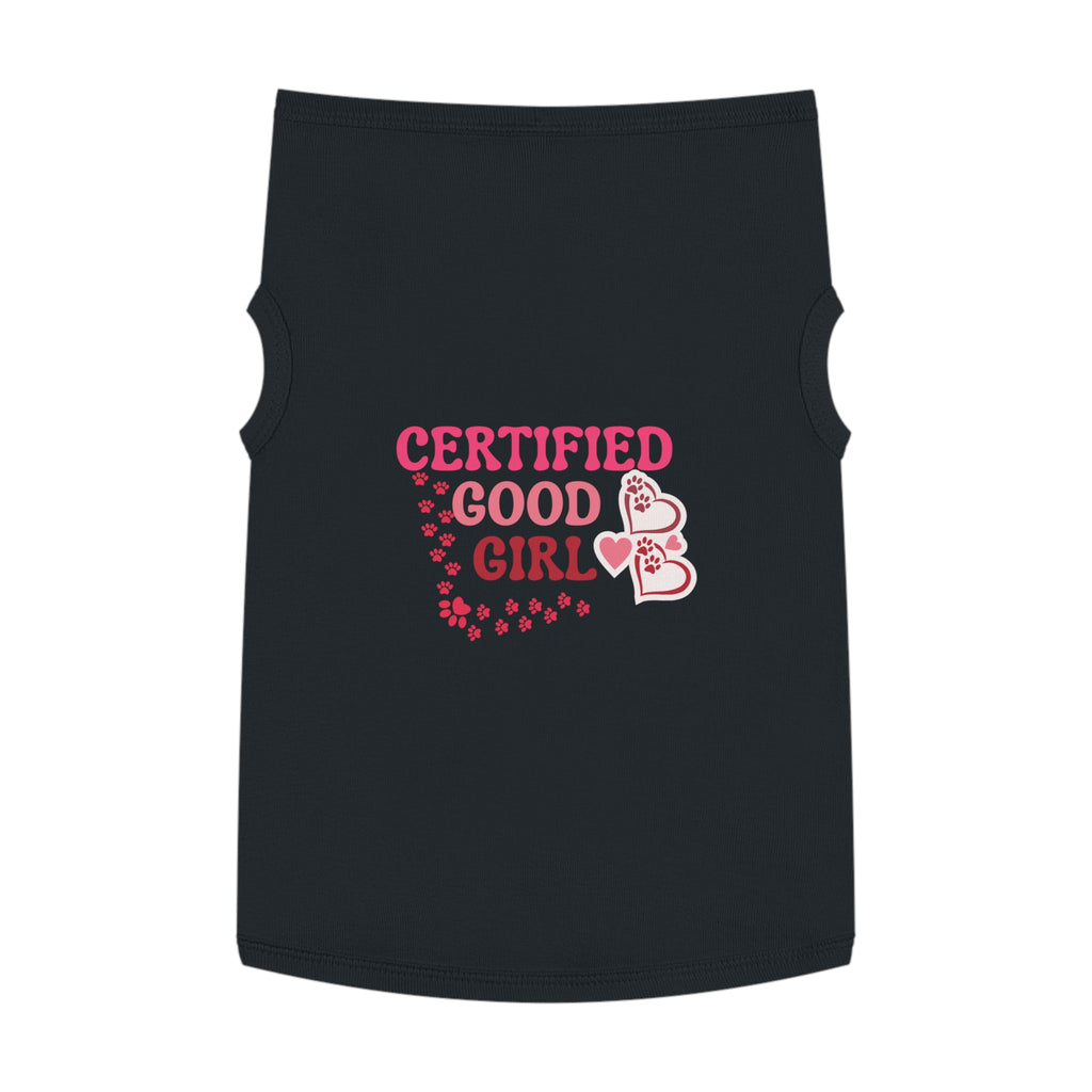 Pet Tank Top — "Certified Good Girl" Pink Paw Hearts Dog Tank