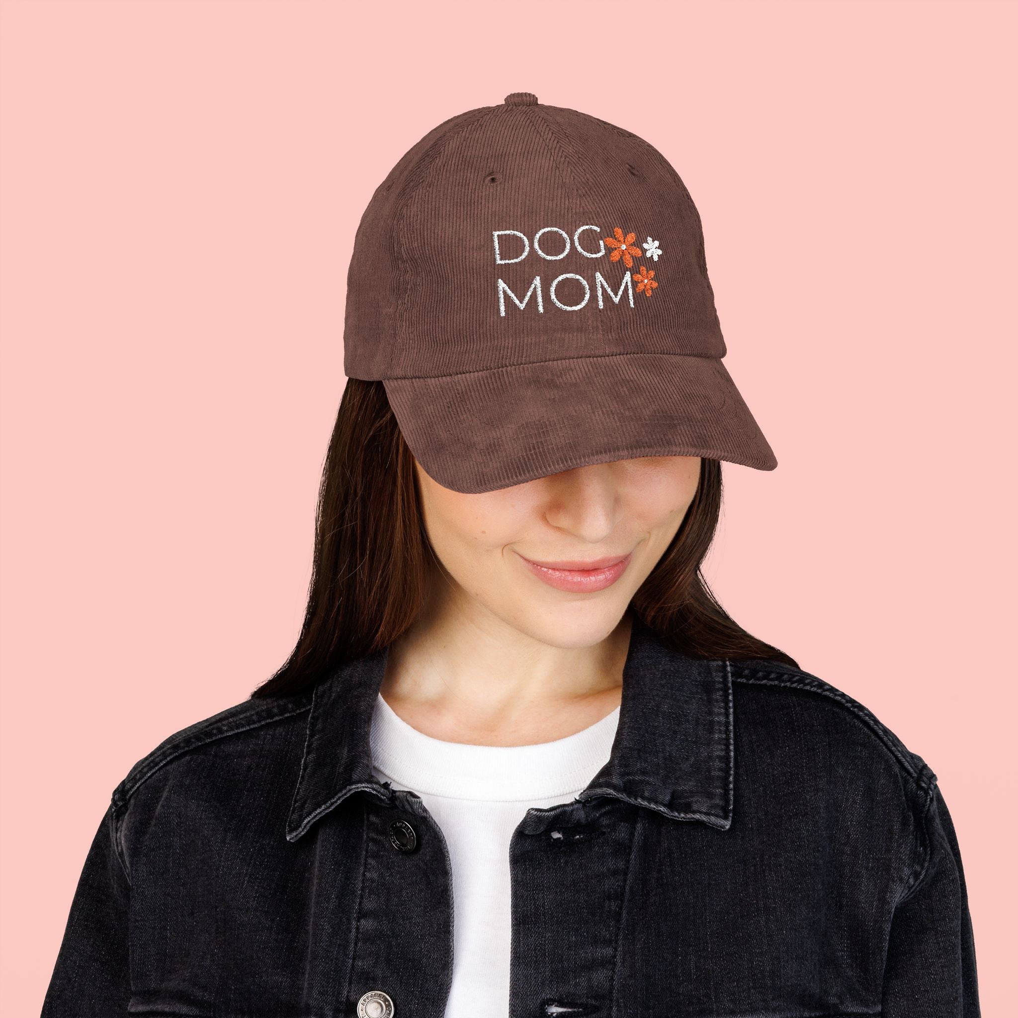 Dog Mom Corduroy Cap — Embroidered Vintage Floral Baseball Hat