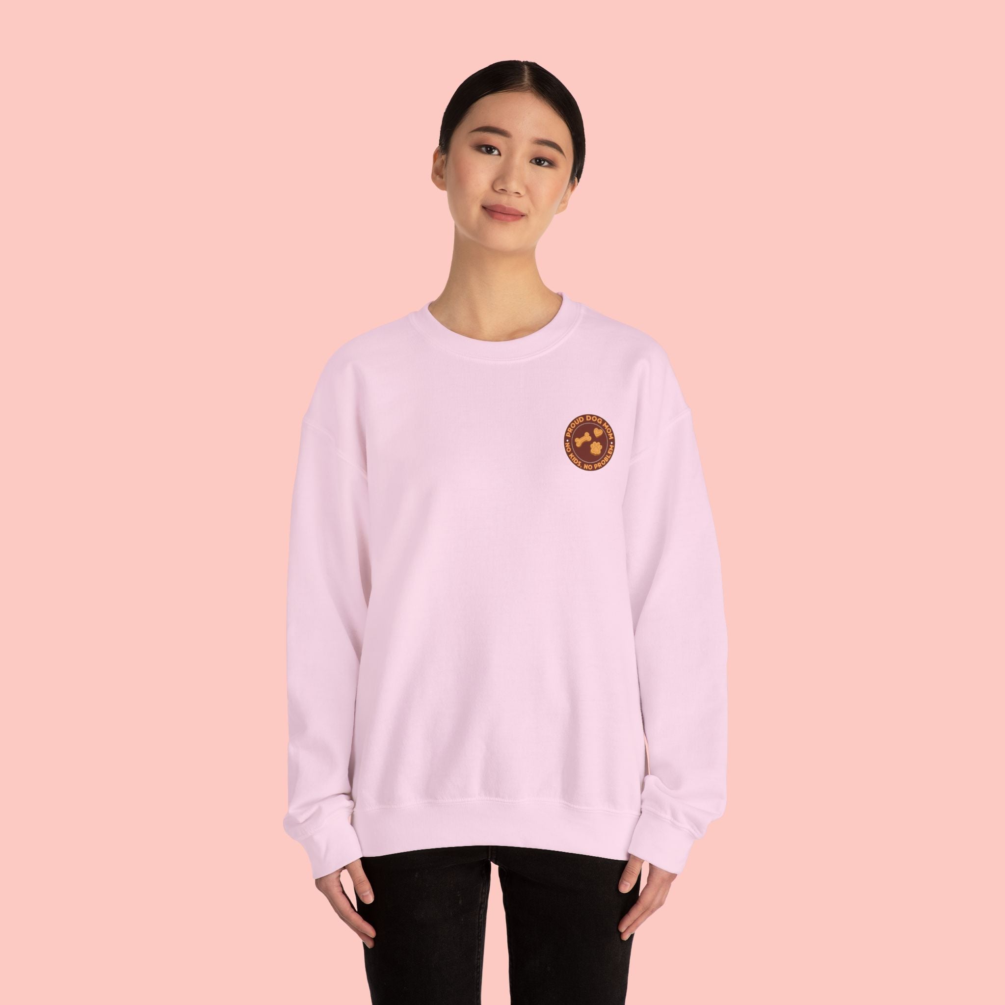 Proud Dog Mom Crewneck Sweatshirt — “No Kids, No Problem” Graphic