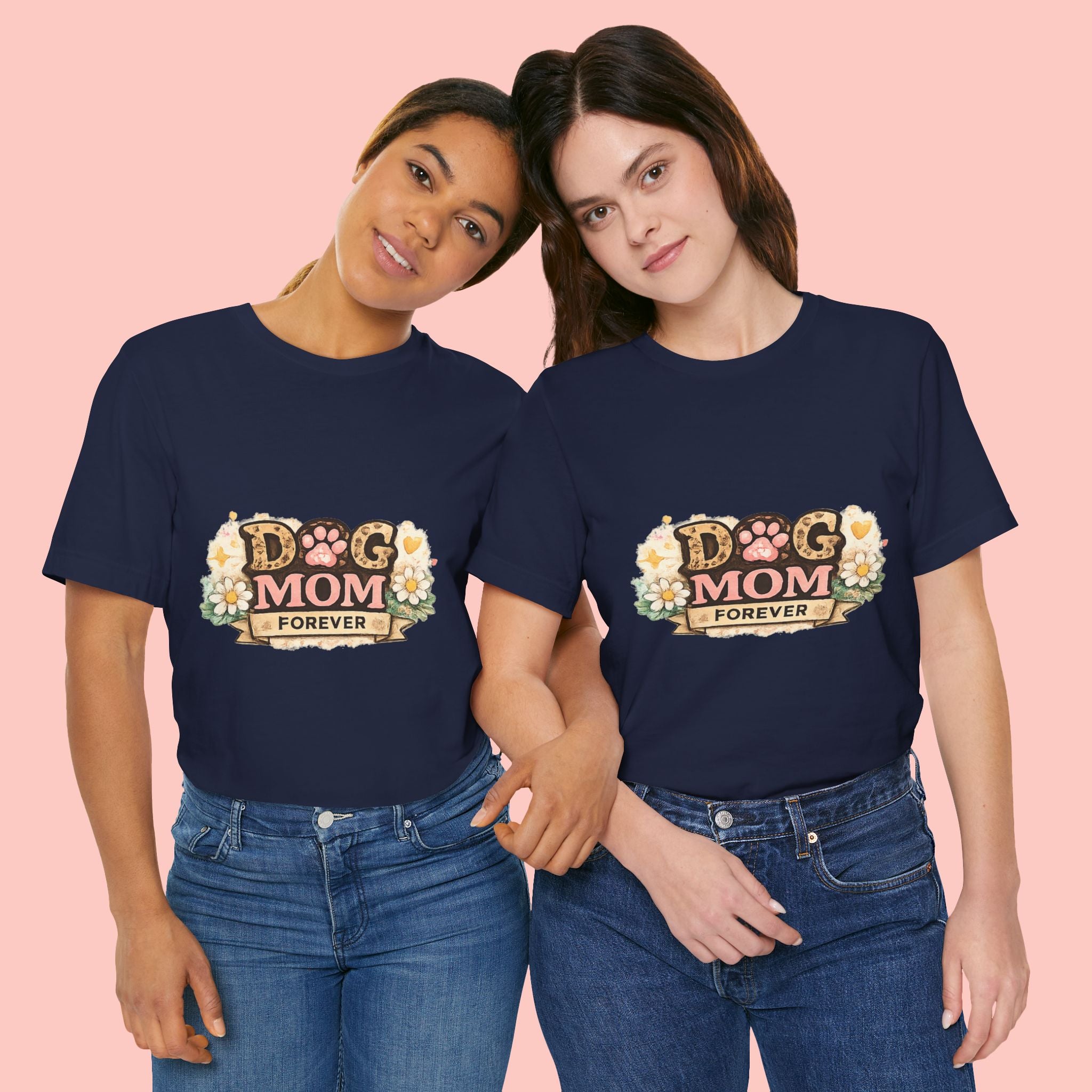 Dog Mom Forever T‑Shirt — Floral Paw Print Tee for Pet Lovers