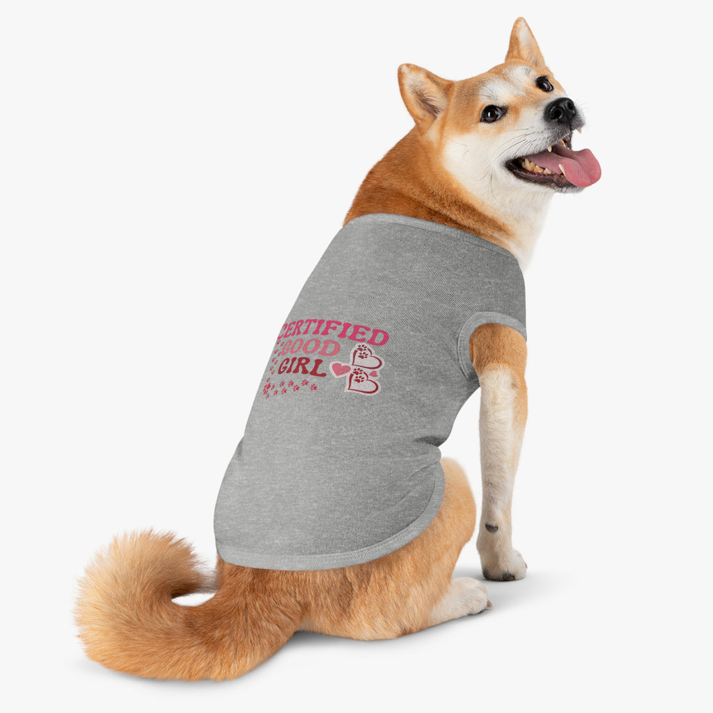 Pet Tank Top — "Certified Good Girl" Pink Paw Hearts Dog Tank