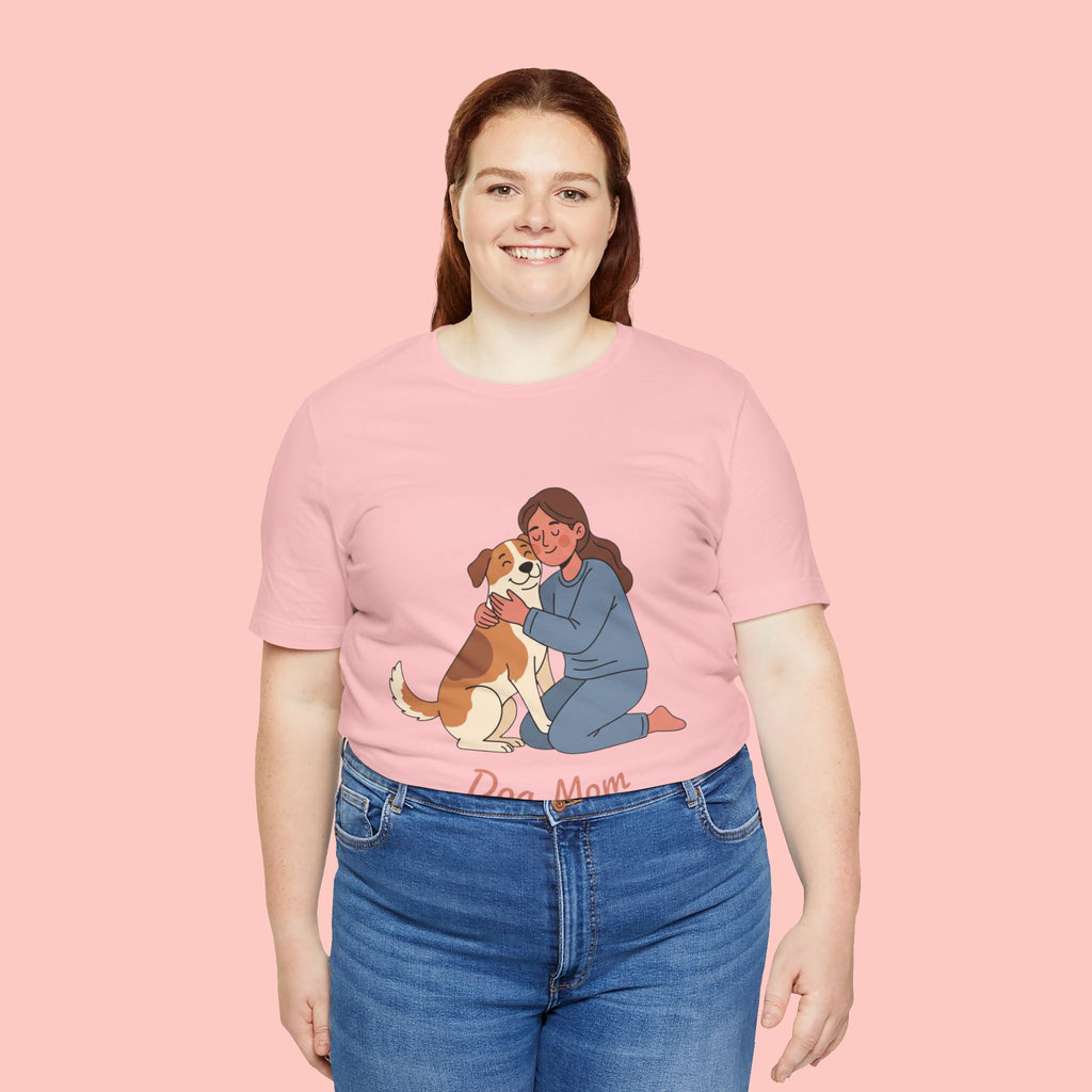 Dog Mom T‑Shirt — Cute Woman Hugging Dog Graphic Tee