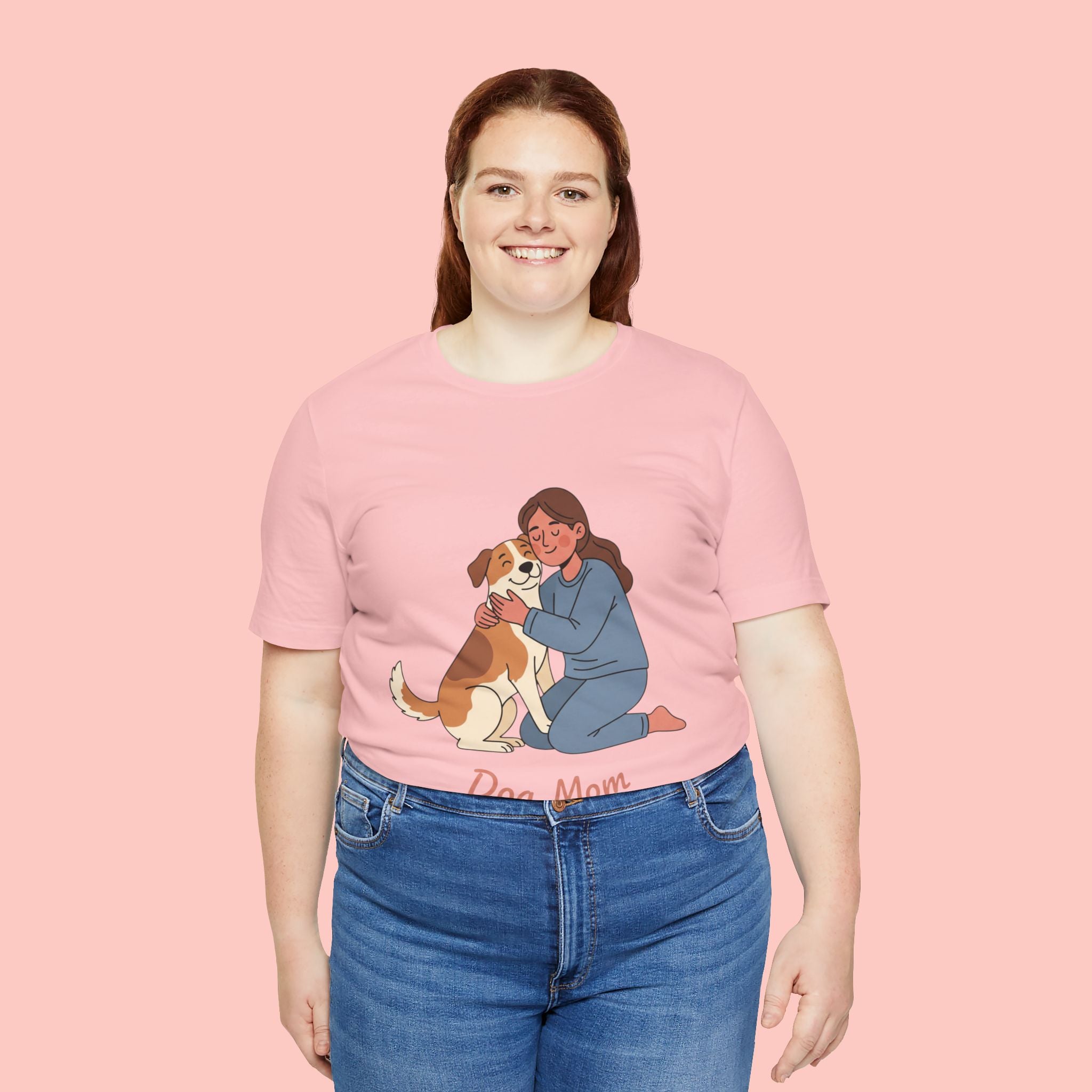 Dog Mom T‑Shirt — Cute Woman Hugging Dog Graphic Tee