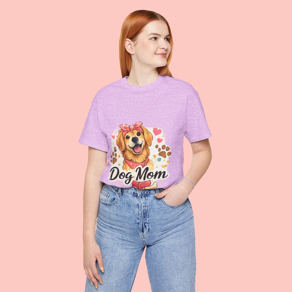 Dog Mom T-Shirt – Cute Golden Retriever Design with Hearts & Paw Prints