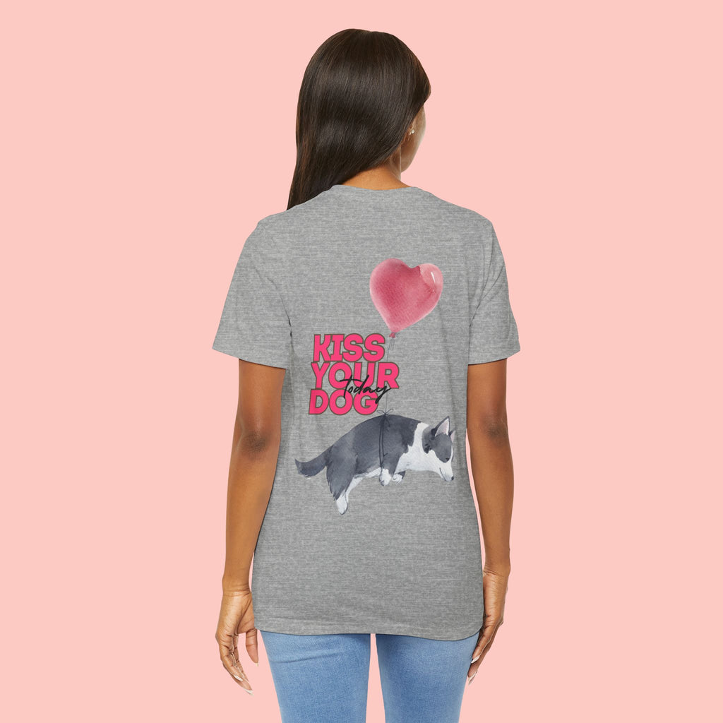 Kiss Your Dog Tee — Corgi Heart Balloon Graphic T-Shirt