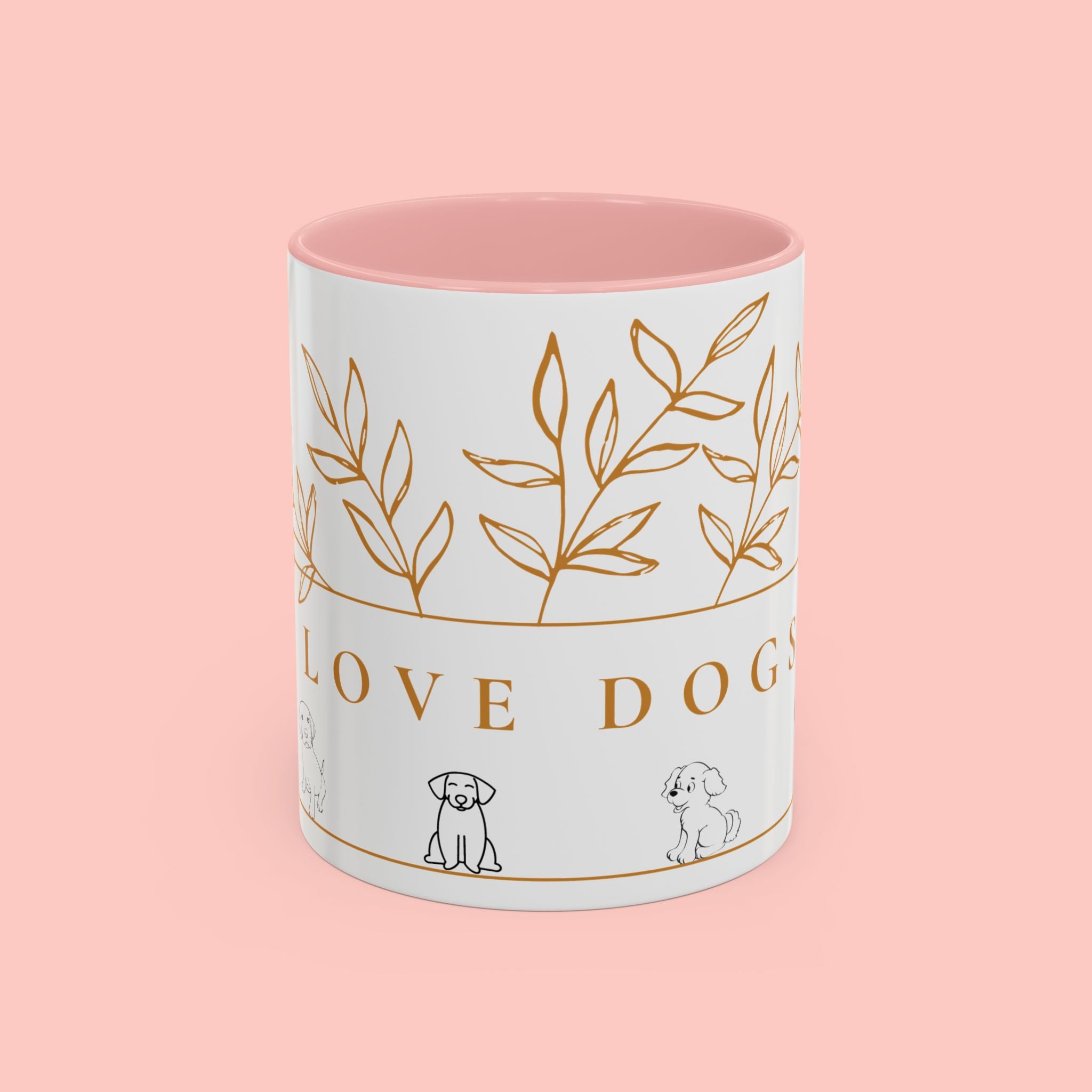 I Love Dogs Accent Coffee Mug — Gold Leaf Dog Lover Ceramic Mug (11oz & 15oz)