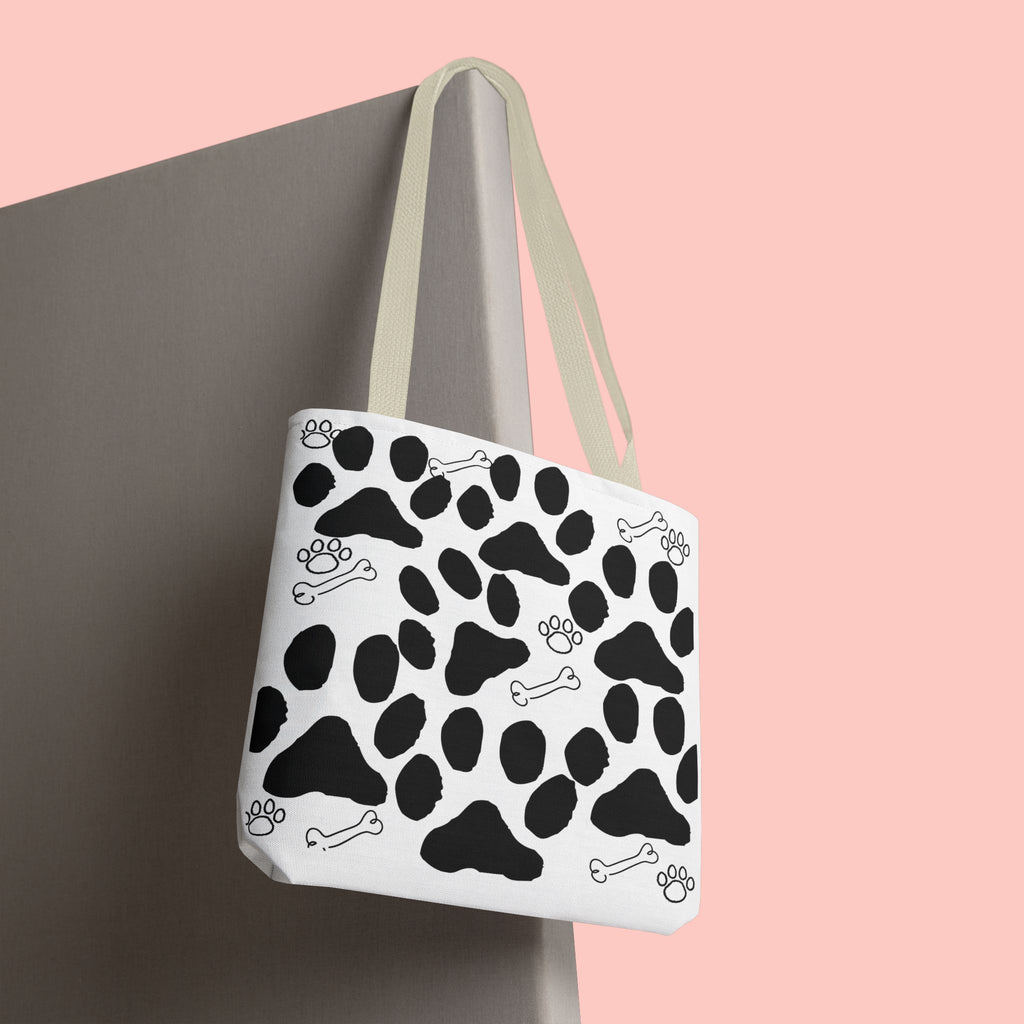Dalmatian Paw Print Tote Bag — Dog Bones & Paw Pattern AOP Tote