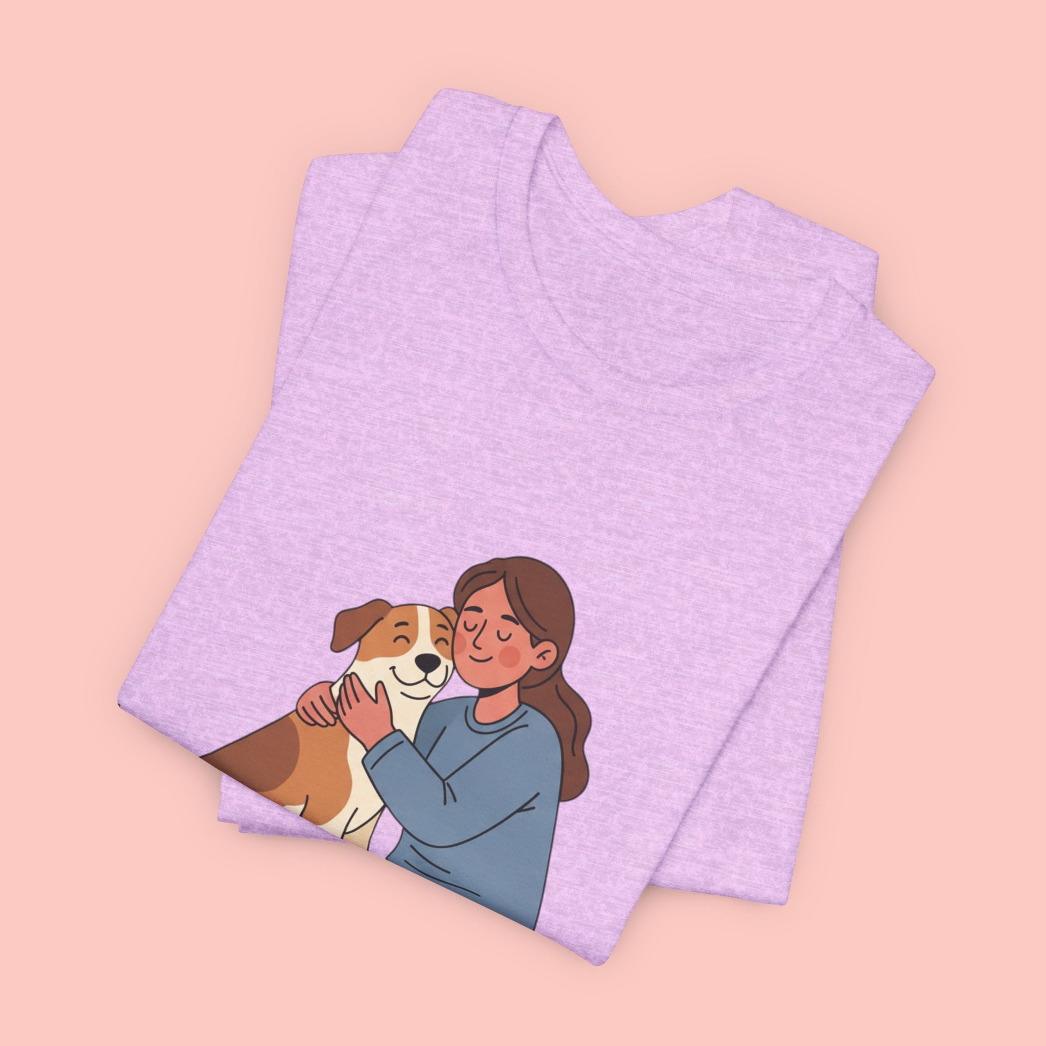 Dog Mom T‑Shirt — Cute Woman Hugging Dog Graphic Tee