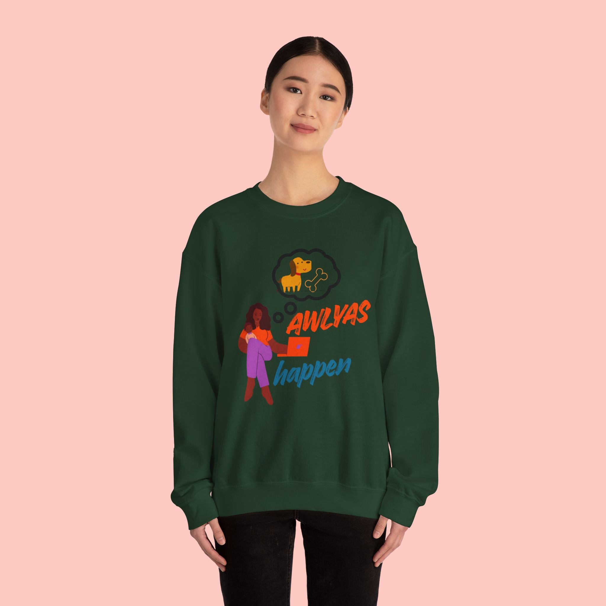 Always Happen Crewneck Sweatshirt – Funny Coffee & Snack Thought Graphic