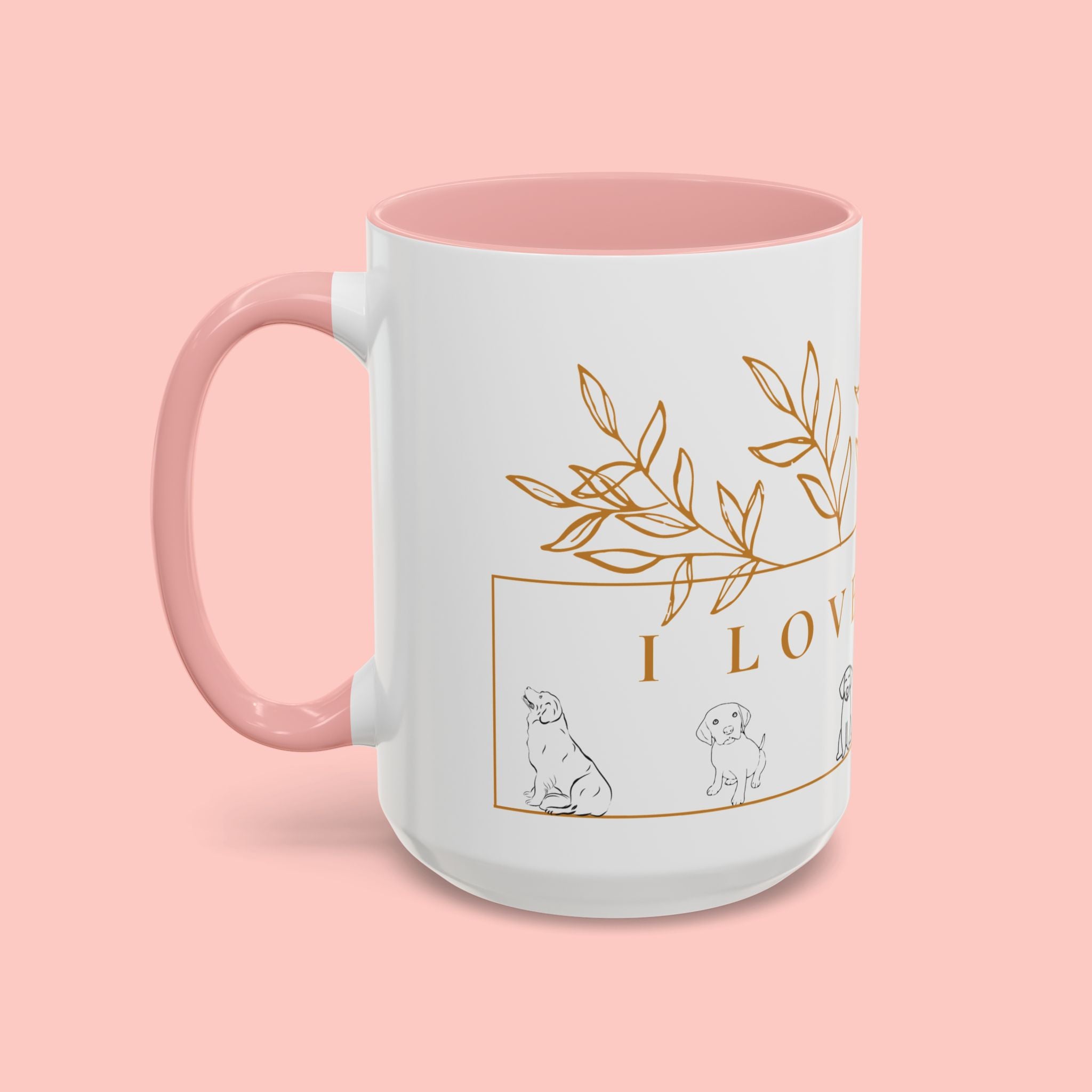 I Love Dogs Accent Coffee Mug — Gold Leaf Dog Lover Ceramic Mug (11oz & 15oz)
