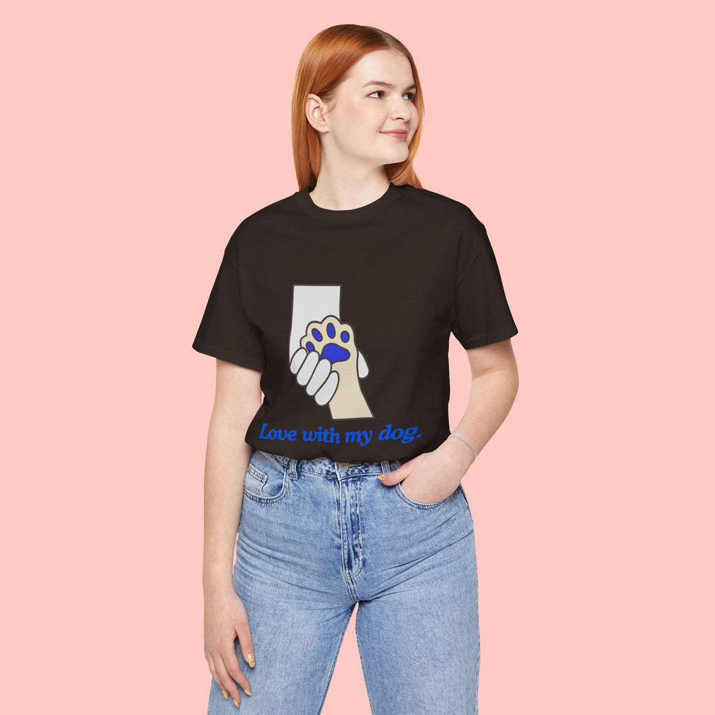 Dog Lover T-Shirt — "Love with my dog." Paw Print Graphic