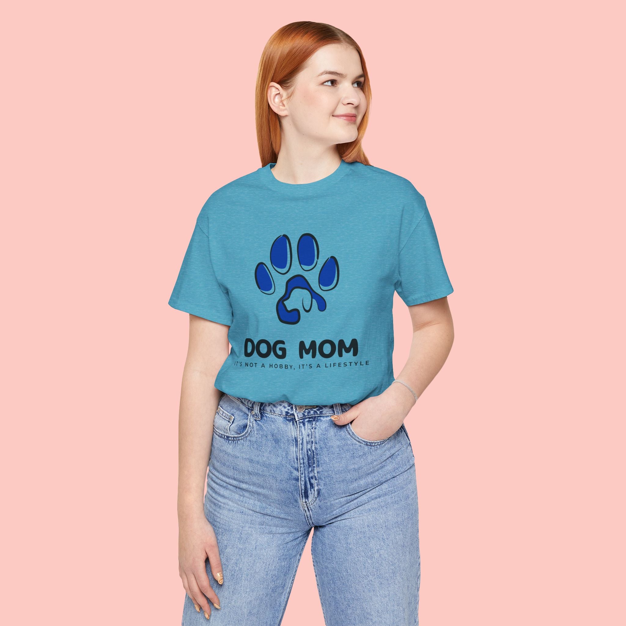Dog Mom T-Shirt – Blue Paw Graphic "Dog Mom: It's Not a Hobby, It's a Lifestyle"