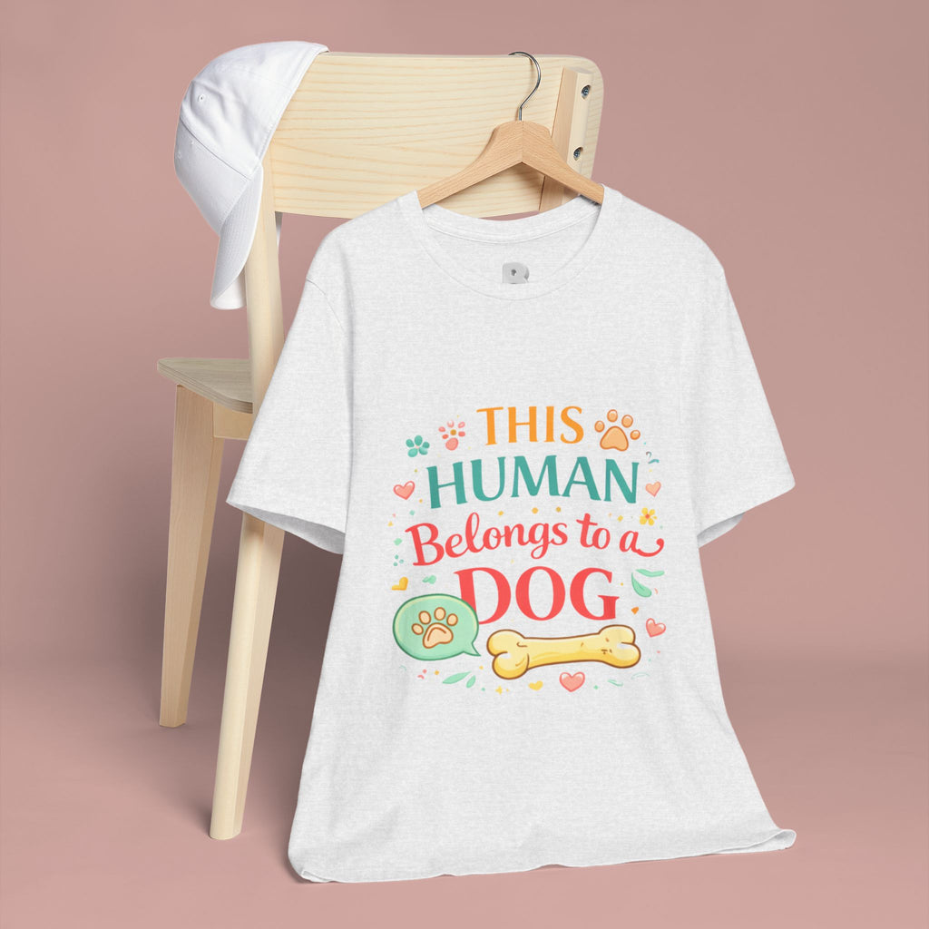 Dog Lover T-Shirt — "This Human Belongs to a Dog" Cute Paw Print Tee