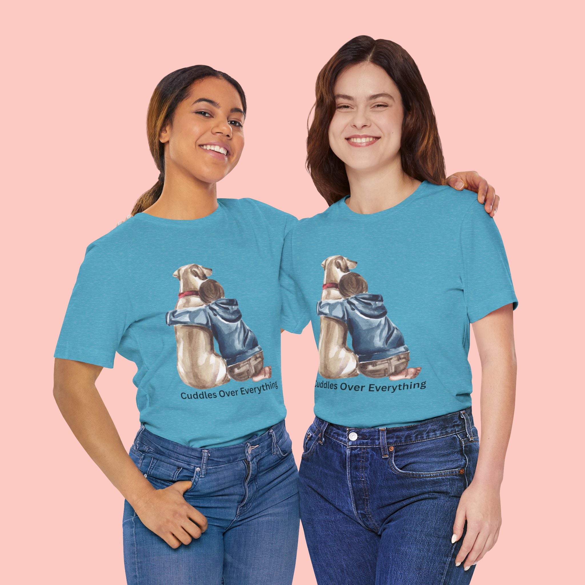 Cuddles Over Everything Tee — Boy Hugging Dog Animal Lover T-Shirt