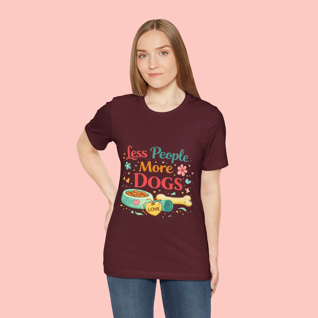 Less People More Dogs T-Shirt – Cute Dog Bowl & Bone Graphic Tee