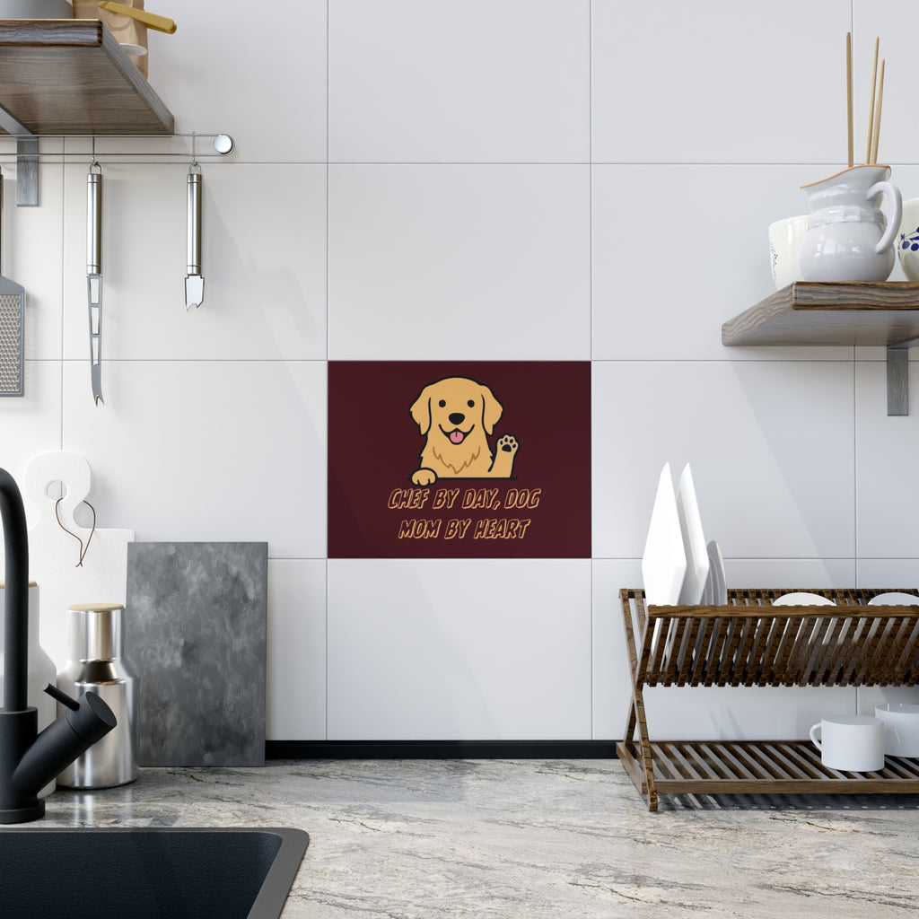 Ceramic Photo Tile — "Chef by Day, Dog Mom by Heart" Cute Golden Retriever Gift