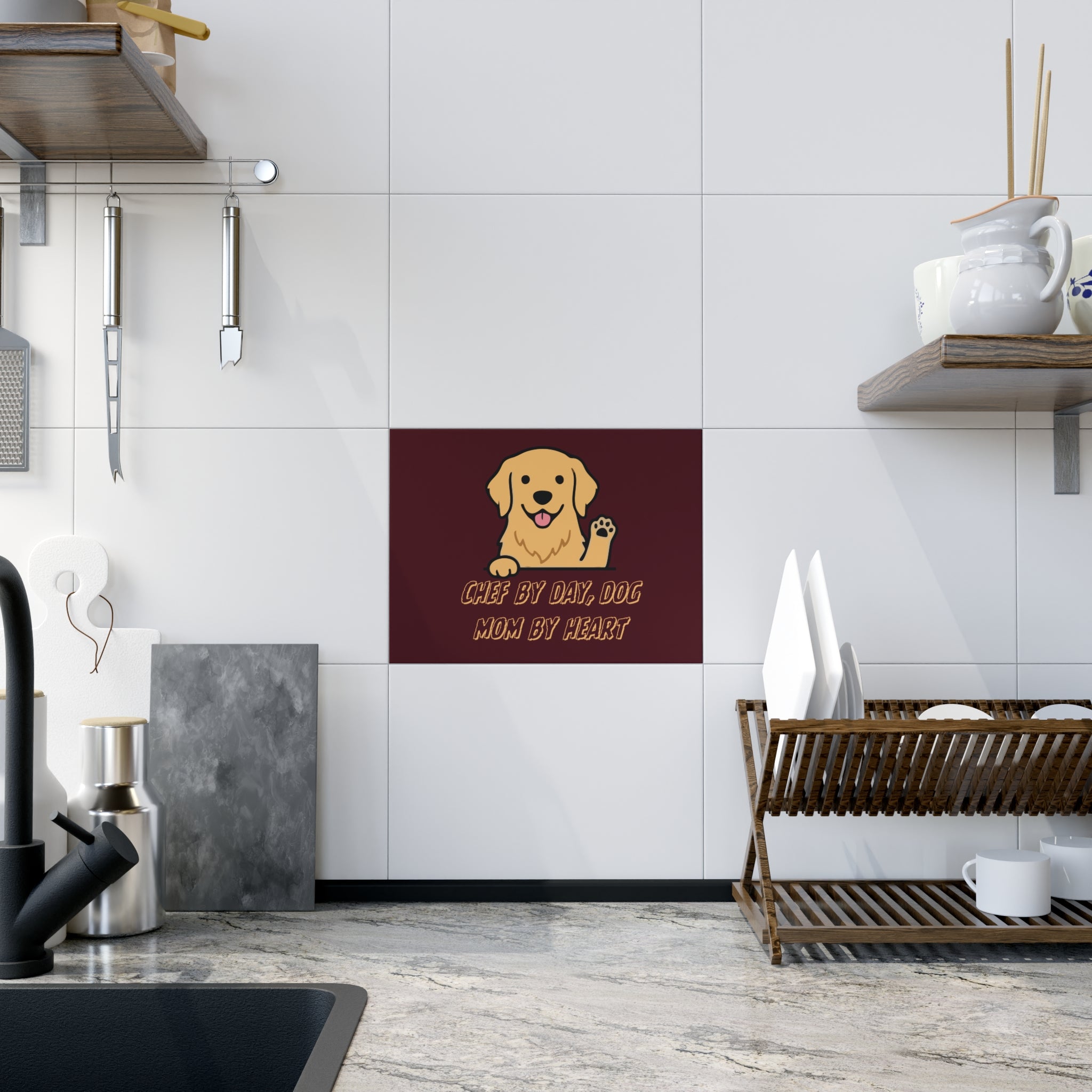 Ceramic Photo Tile — "Chef by Day, Dog Mom by Heart" Cute Golden Retriever Gift