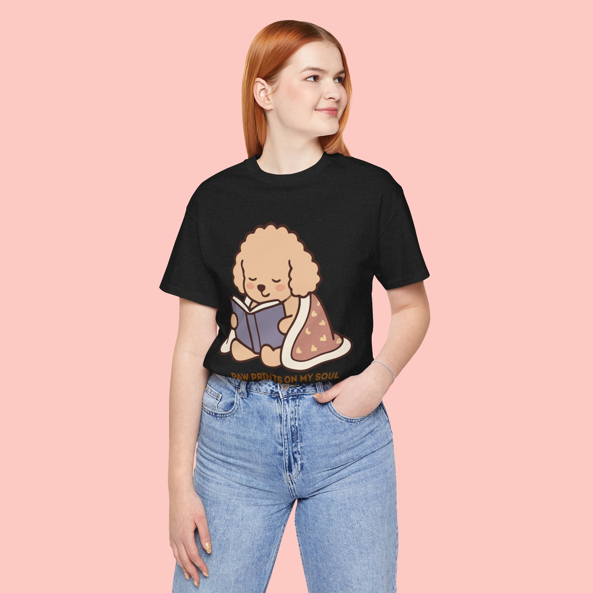 Paw Prints On My Soul T‑Shirt — Cute Reading Puppy Graphic Tee