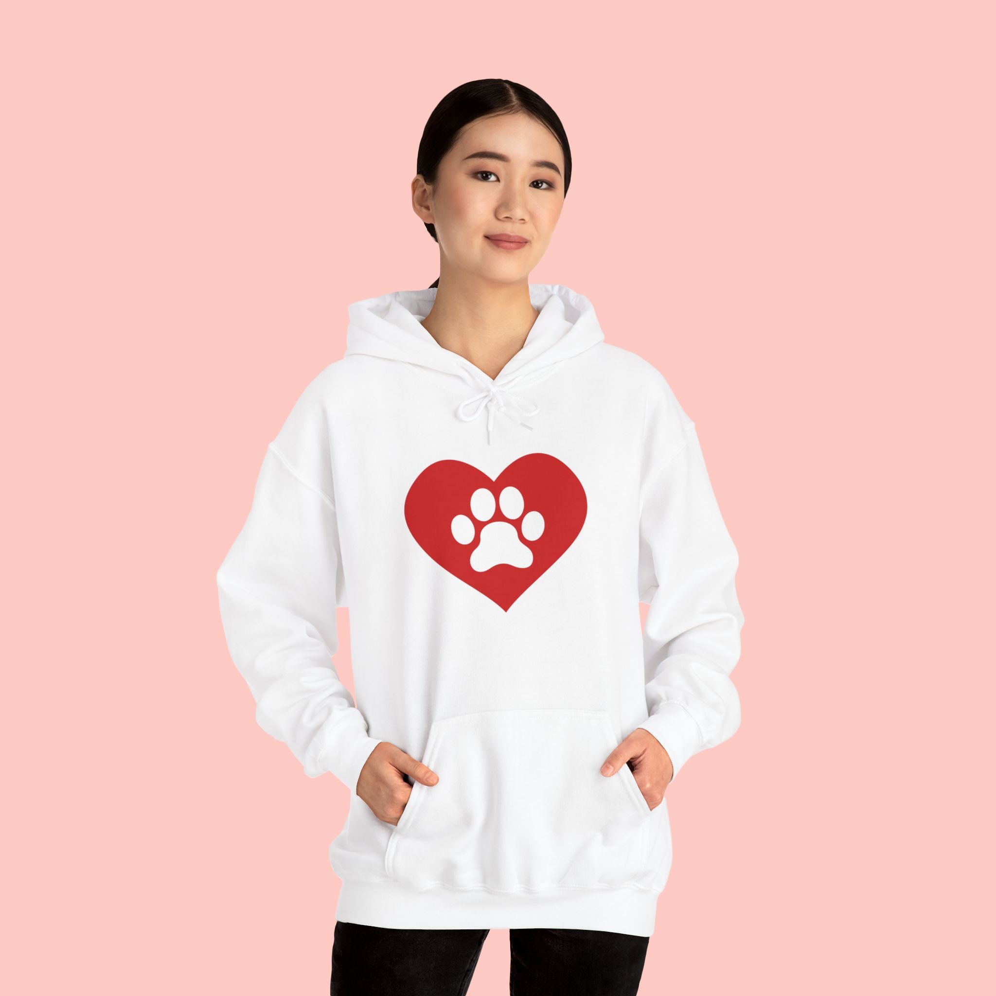 Heart Paw Hoodie — Cute Red Paw Print Animal Lover Sweatshirt