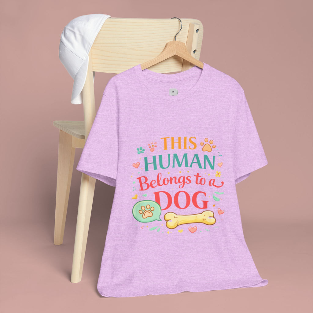 Dog Lover T-Shirt — "This Human Belongs to a Dog" Cute Paw Print Tee