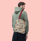 Dog Paw & Bone Pattern Tote Bag — 'Woof' All-Over Print Canvas Tote