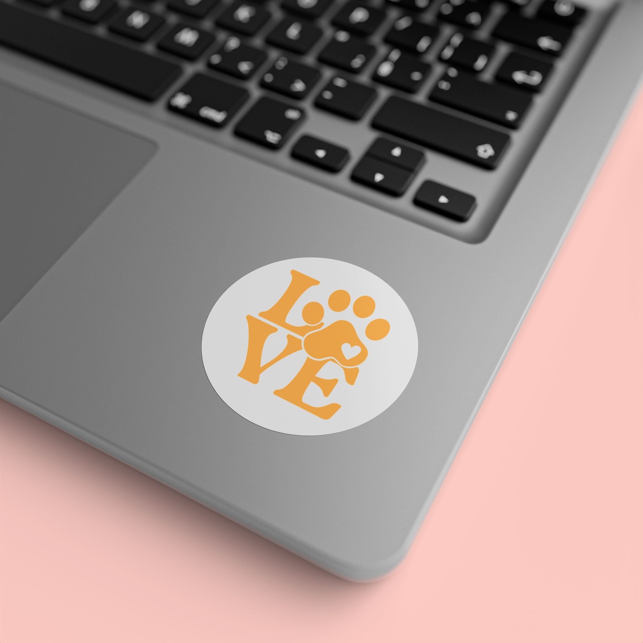 Round Pet Love Sticker Labels — Paw Print "LOVE" Roll