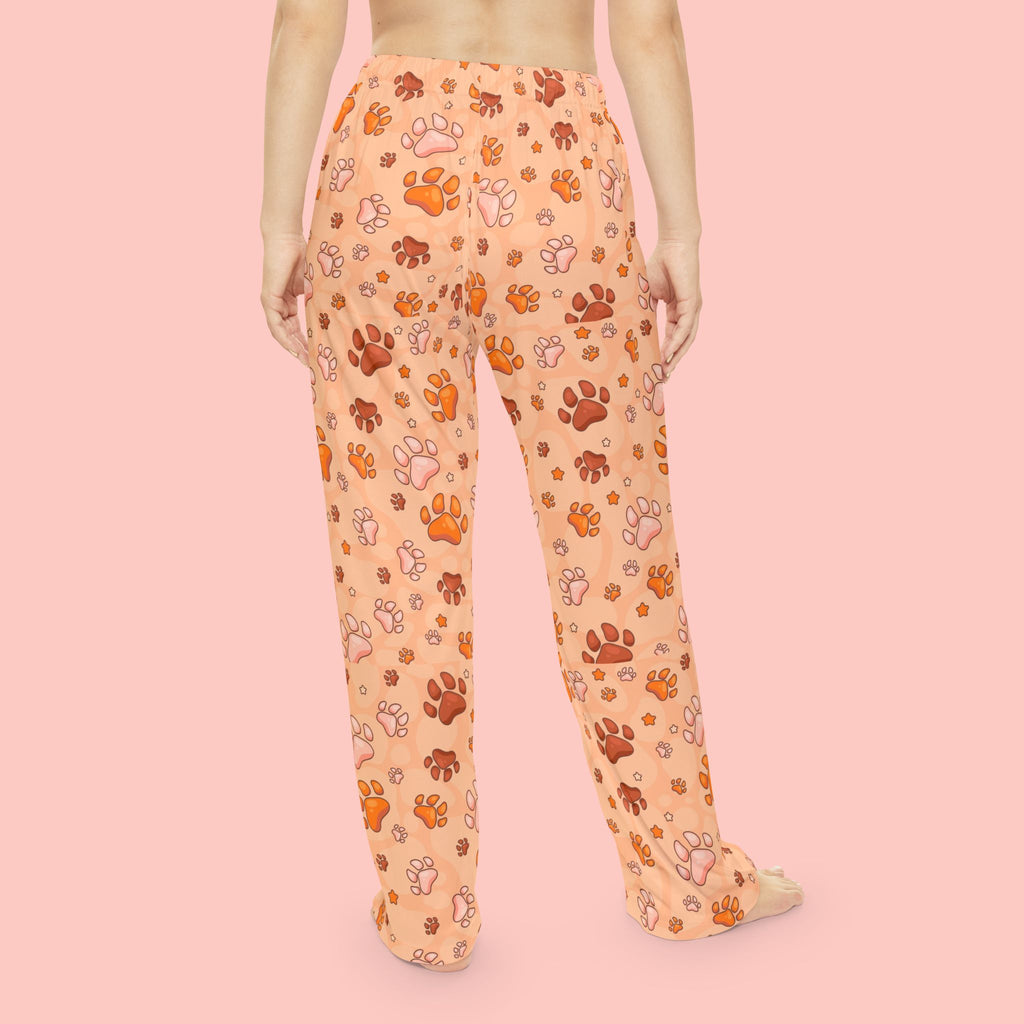 Women's Paw Print Pajama Pants — Cozy Peach Floral Loungewear